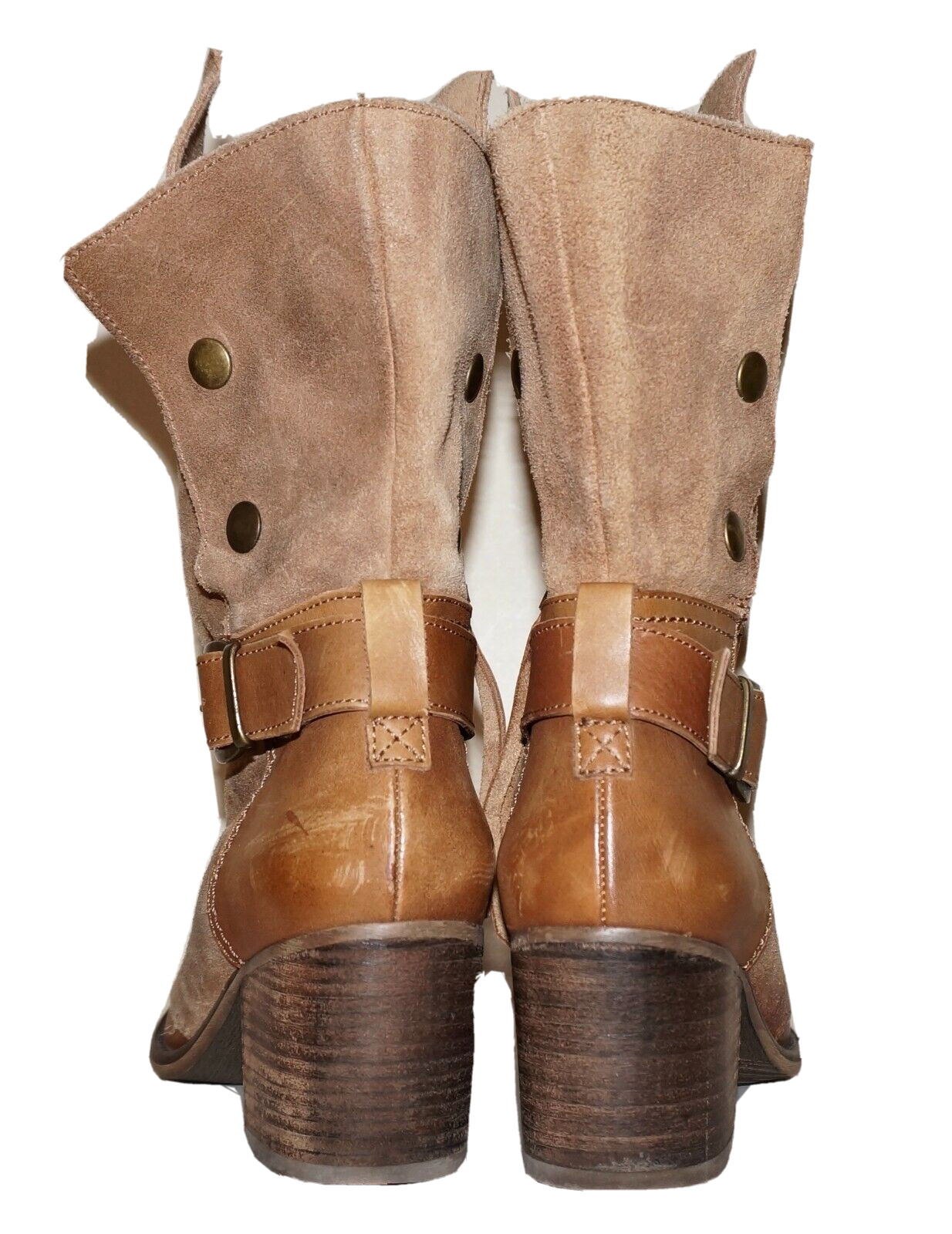 67 Genuine Rustic Tan Leather & Suede Mid-Calf Boots EUR 38 / US 7.5