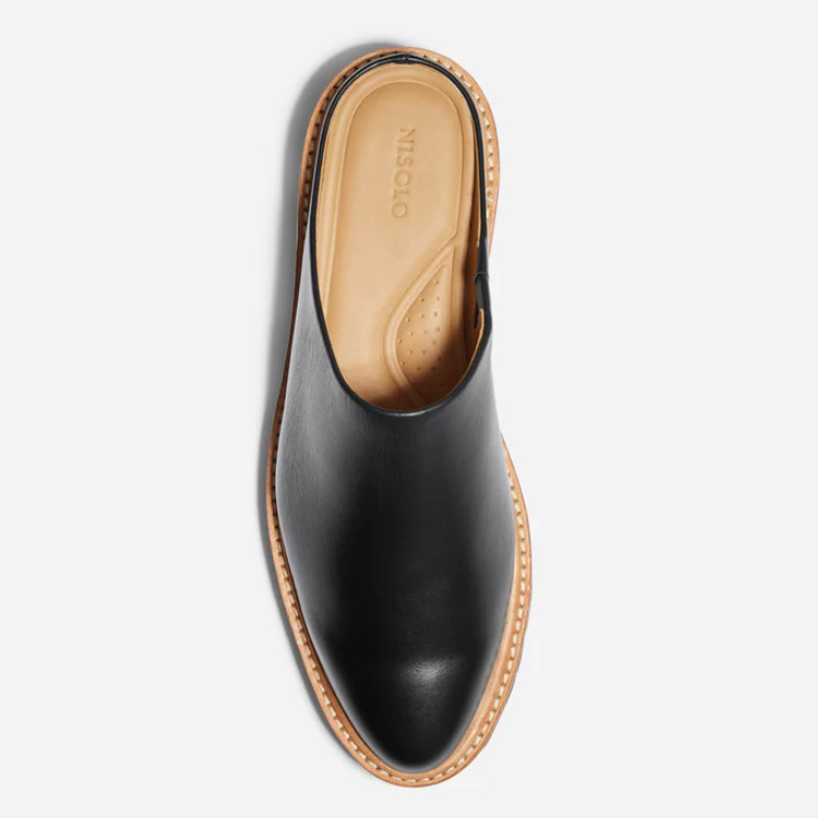 AUTH Nisolo Emilee Lug Mule Women’s Black Leather Slip On Comfort Clogs Shoes