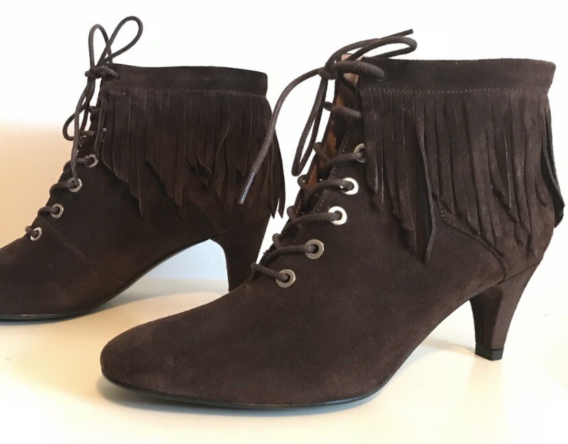 Maje Fox Suede Ankle Fringe Boots Brown Size eU 37 US 6.5 ($570)