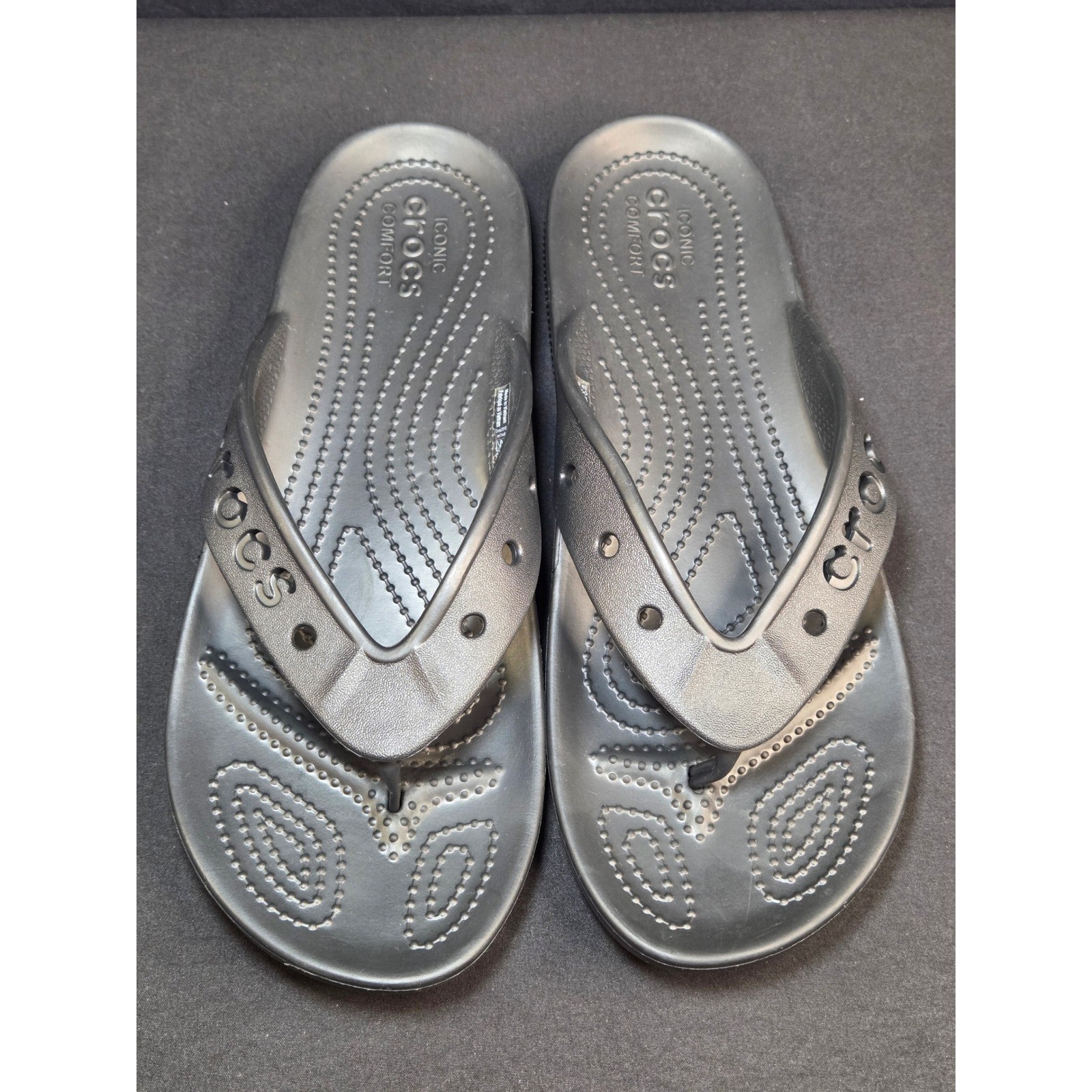 Crocs Baya Flip Flops Black Iconic Comfort Sandals 208192 Mens 7 Womens 9