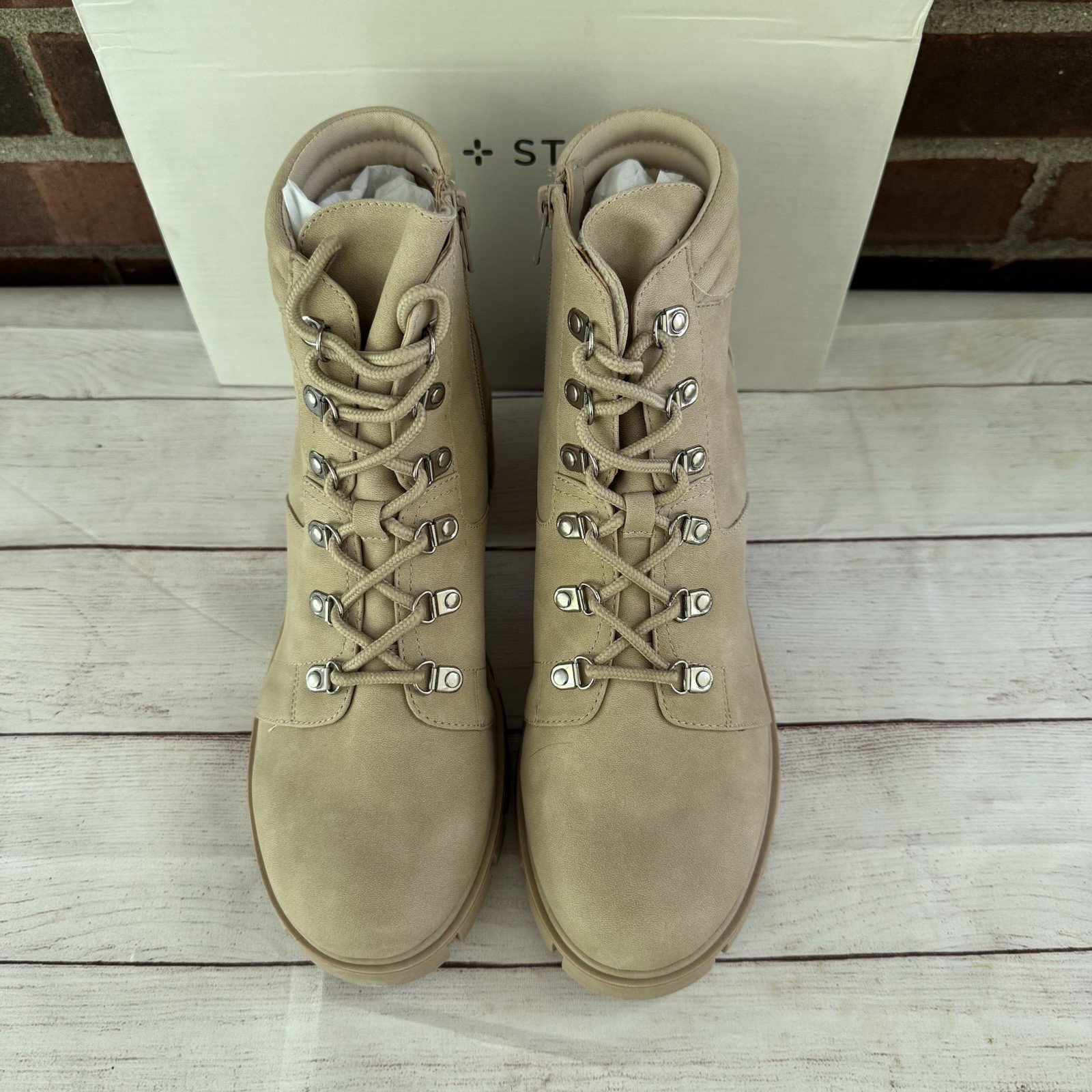 Sun + Stone Ruthee Sand Lace Up Military Combat Ankle Boots Women’s US 10 M NEW