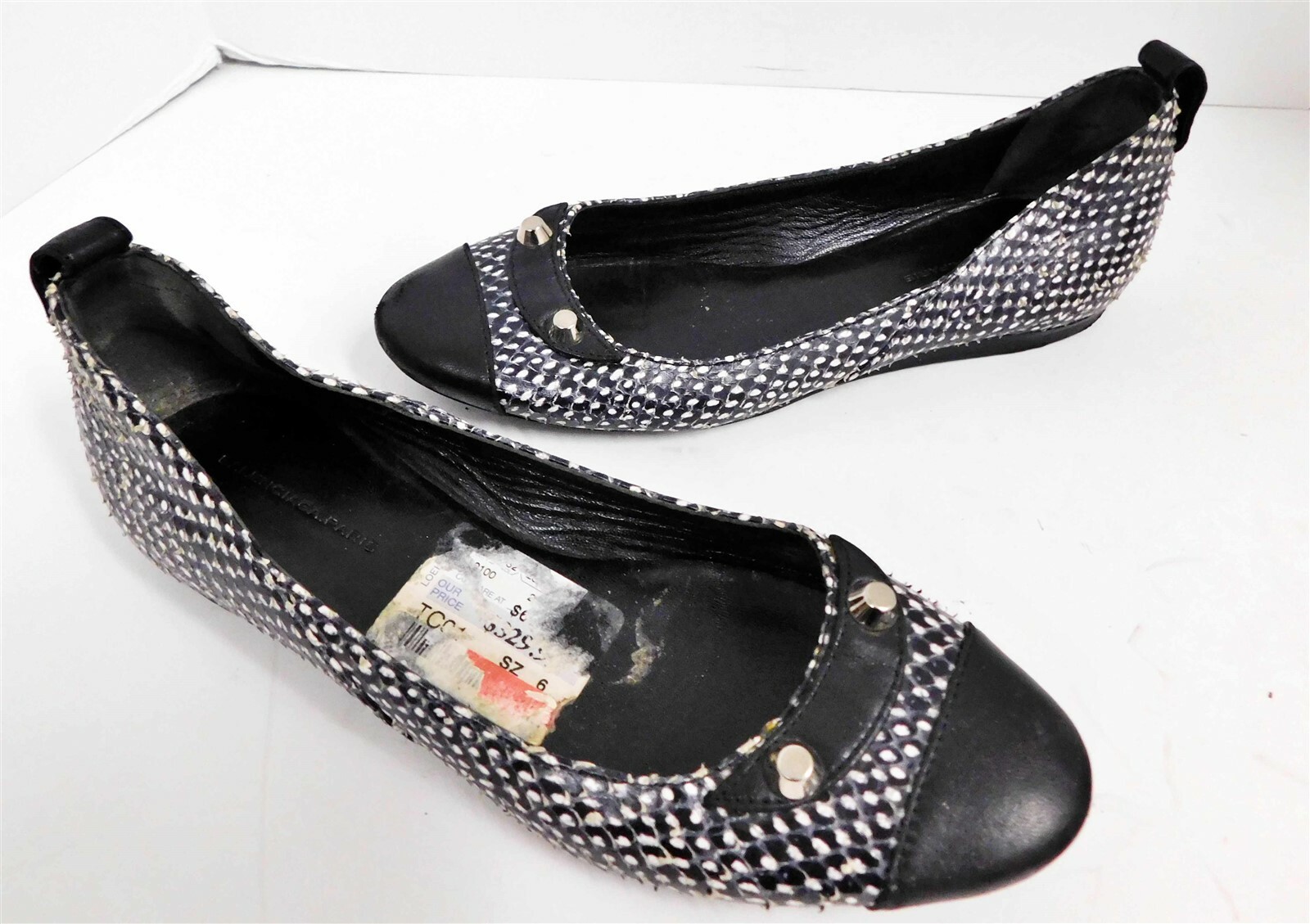 Balenciaga Paris Arena Black White Genuine Snakeskin & Leather Flats Italy 36