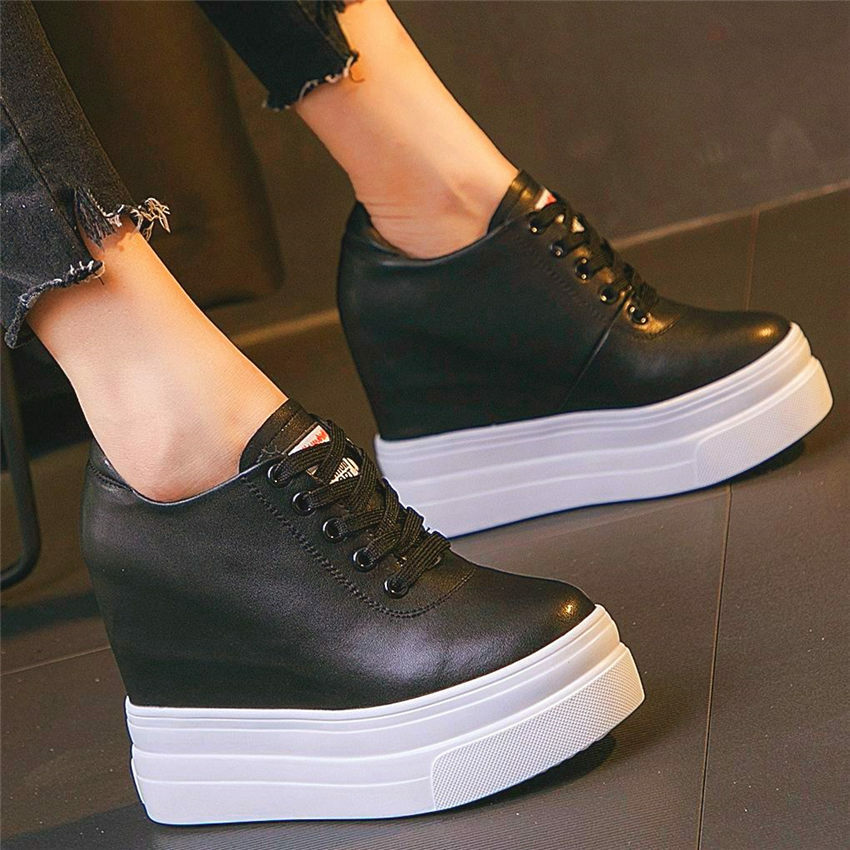 Casual Shoes Women Leather Platform Wedge Ankle Boots High Heel Fashion Sneakers