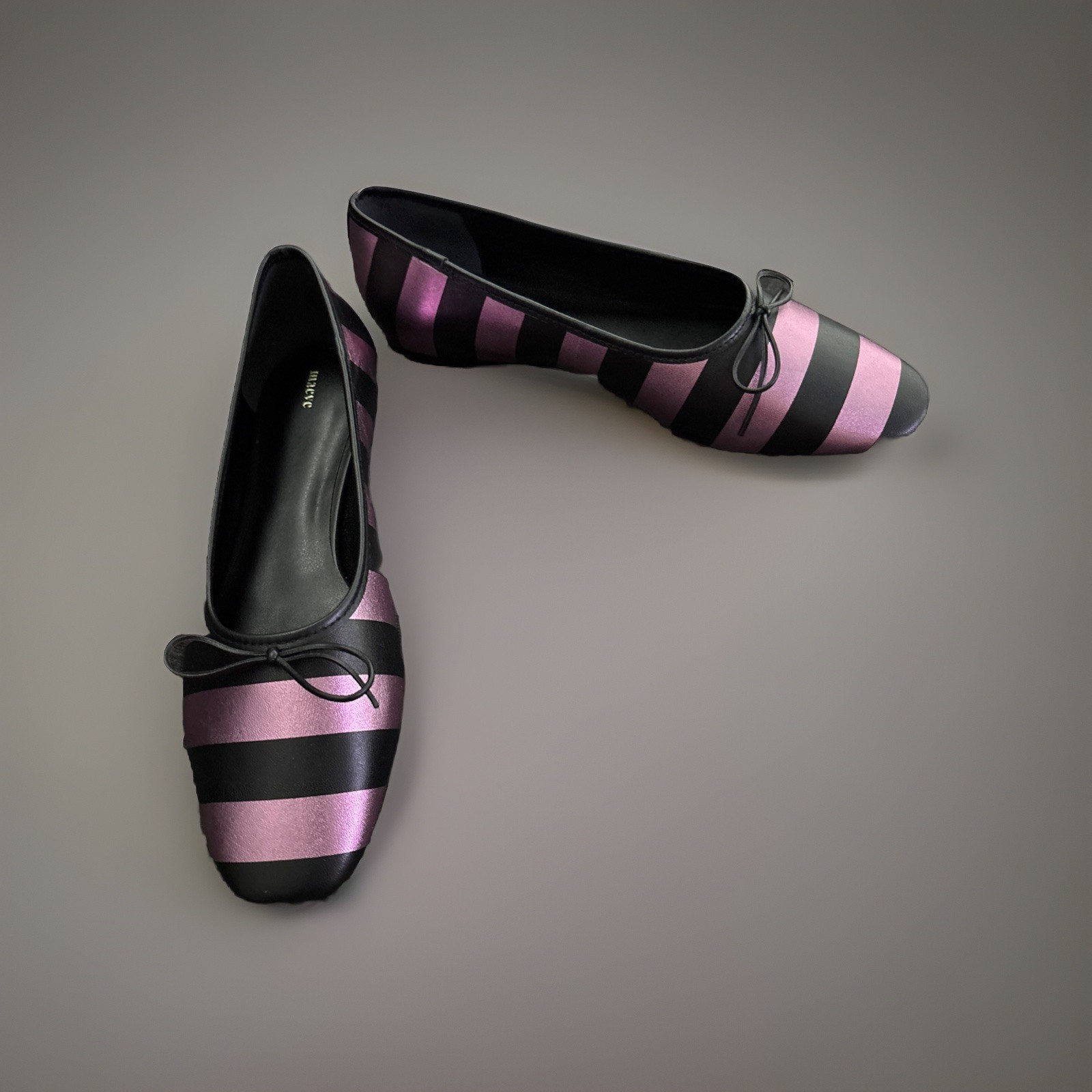 Anthropologie Maeve Square Toe Ballet Flat Pink & Black Striped Metallic 8 NWOB