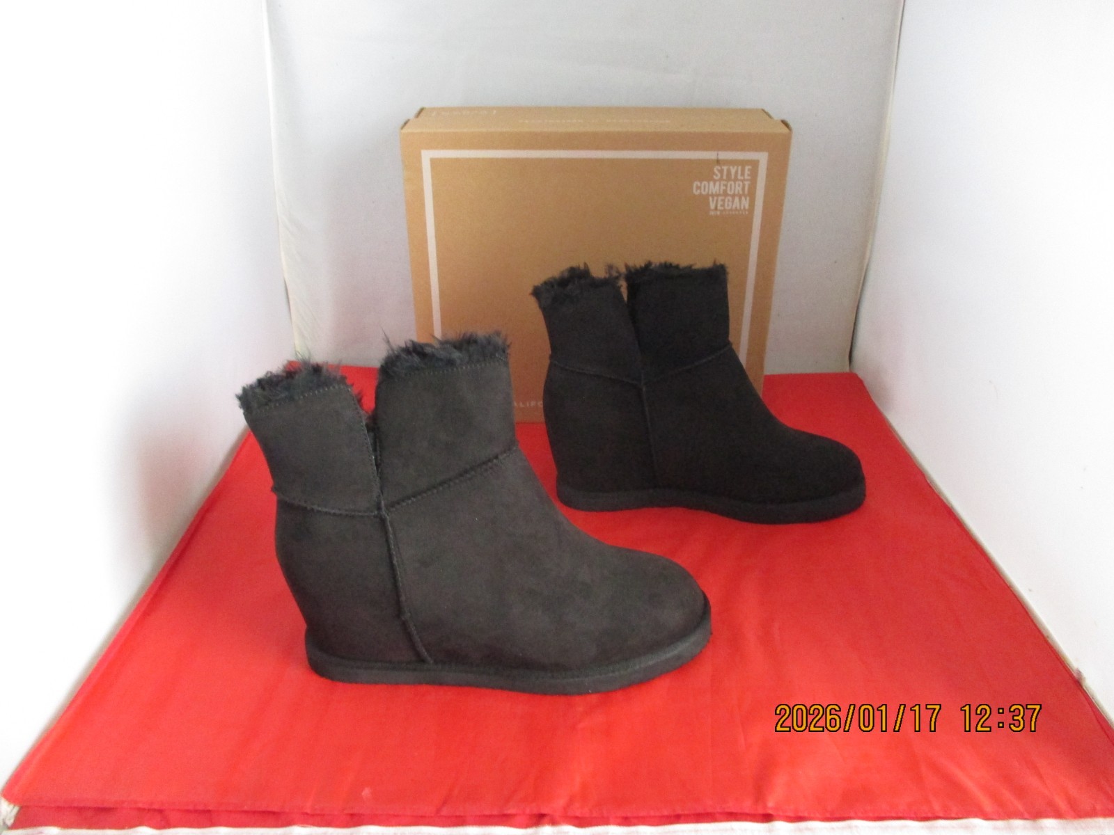 BC Undecided Vegan Suede Wedge Ankle Booties $109 – US Size 8 1/2 – Black – 1425