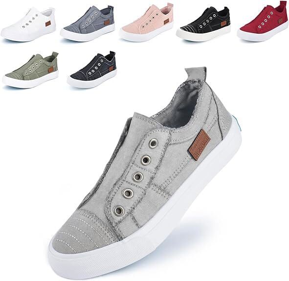 Women Fashion Slip On Canvas Sneakers Low Top Casual Tennis Walking Summer Shoes