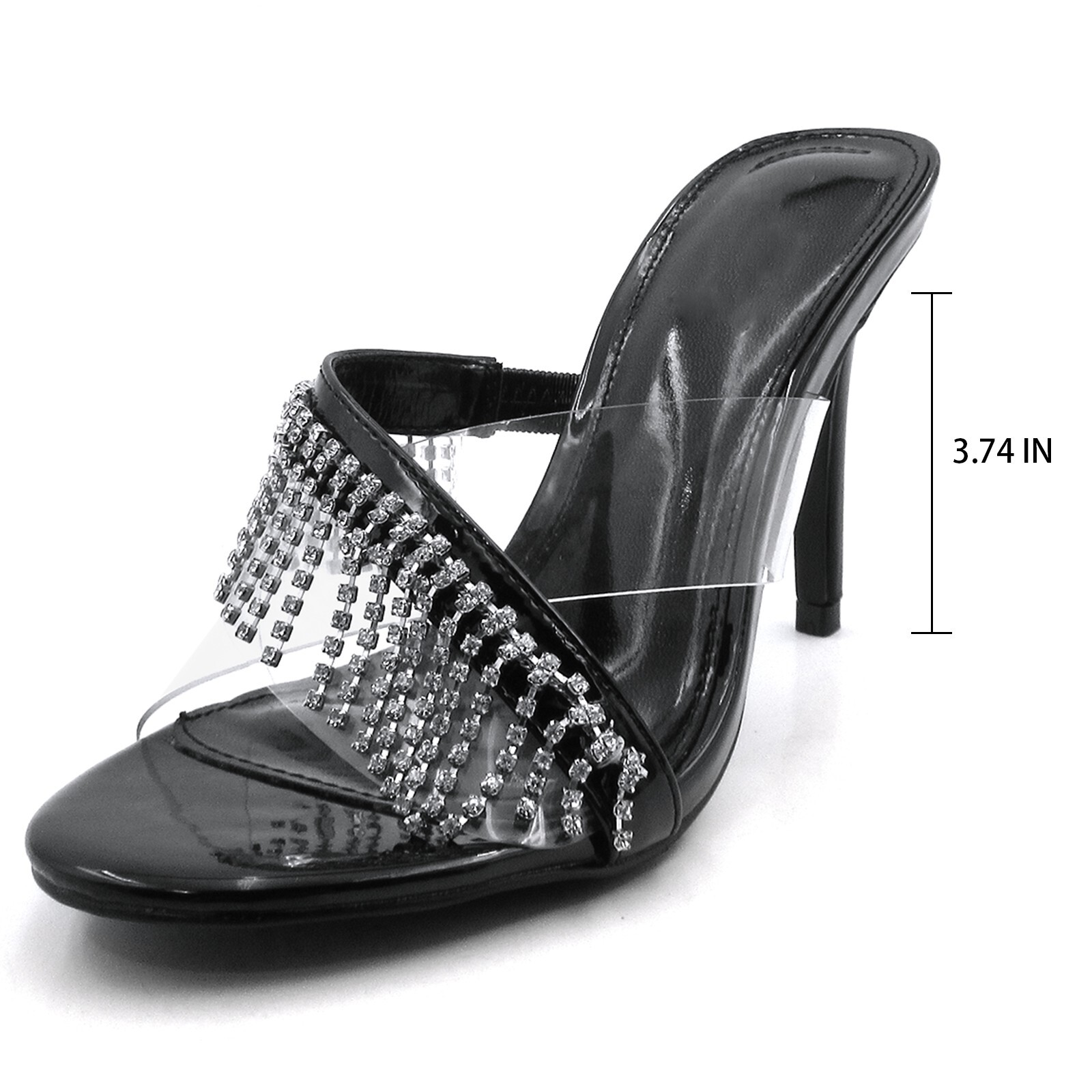 Glaze Women’s Clear Rhinestone Stiletto Mules 3.5 Inch Heel