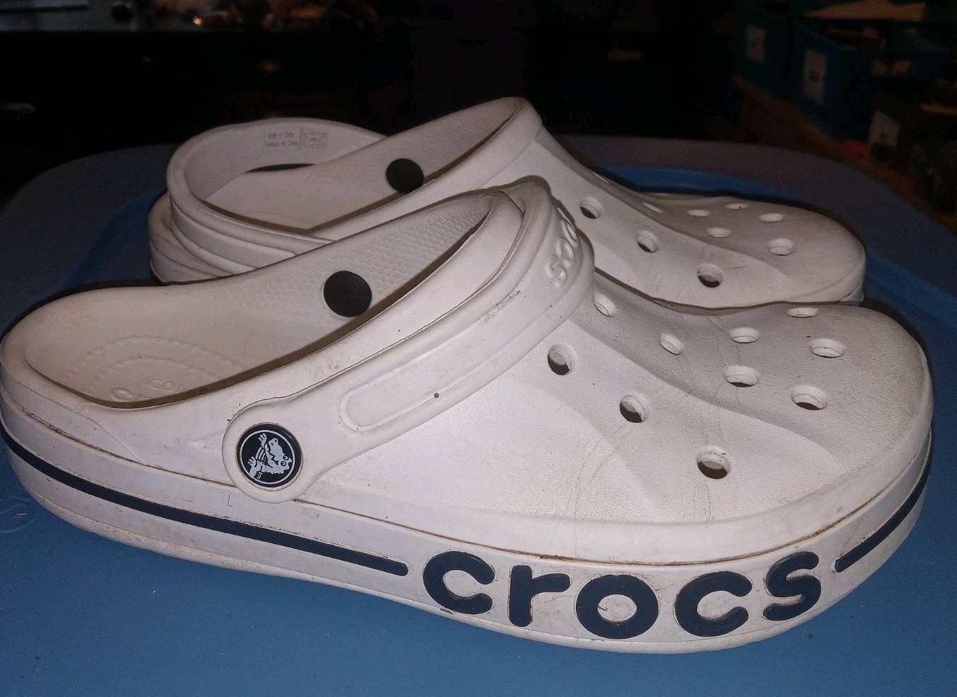 Crocs Adult Bayaband Clogs Unisex W9 M7 Navy Blue & White Sandals