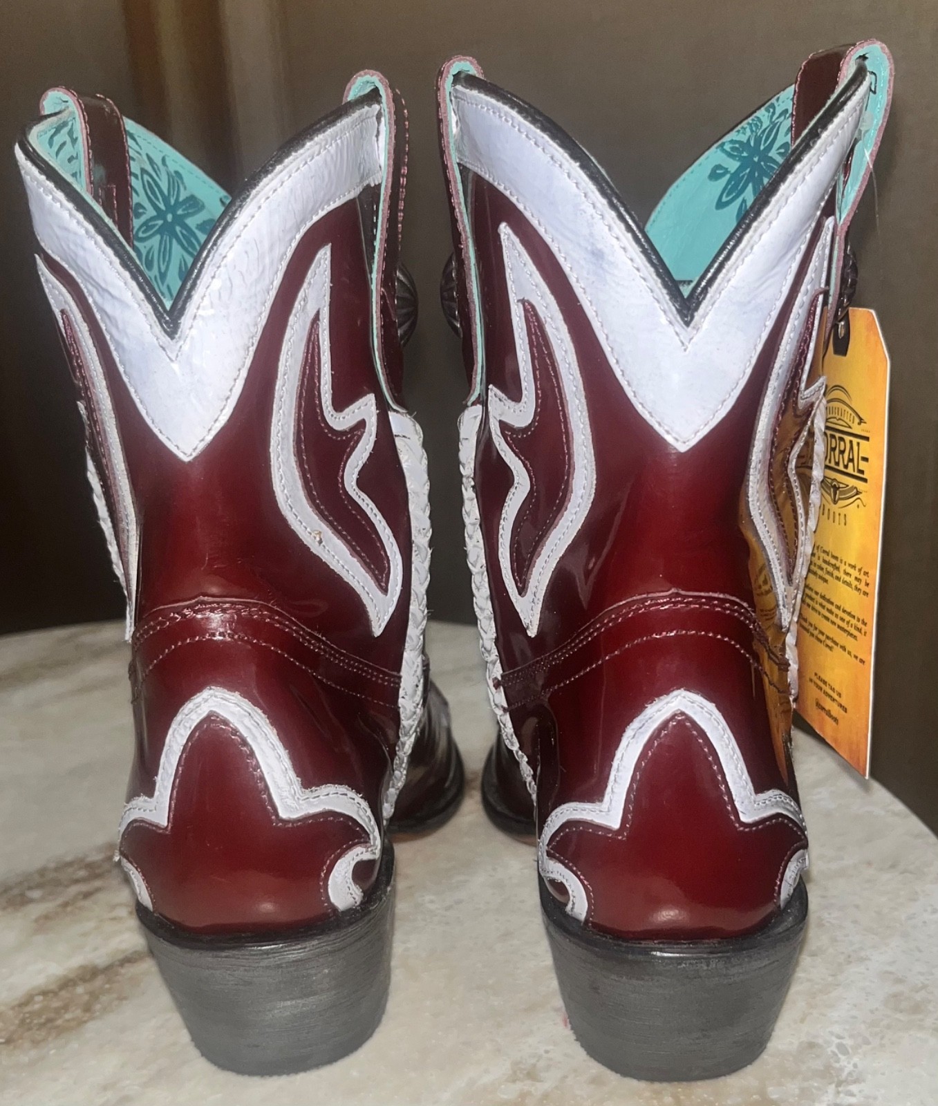 7M WOMENS CORRAL # Z0119 Lazer & Embroidery & Woven ANKLE BOOT…MSRP $199 !