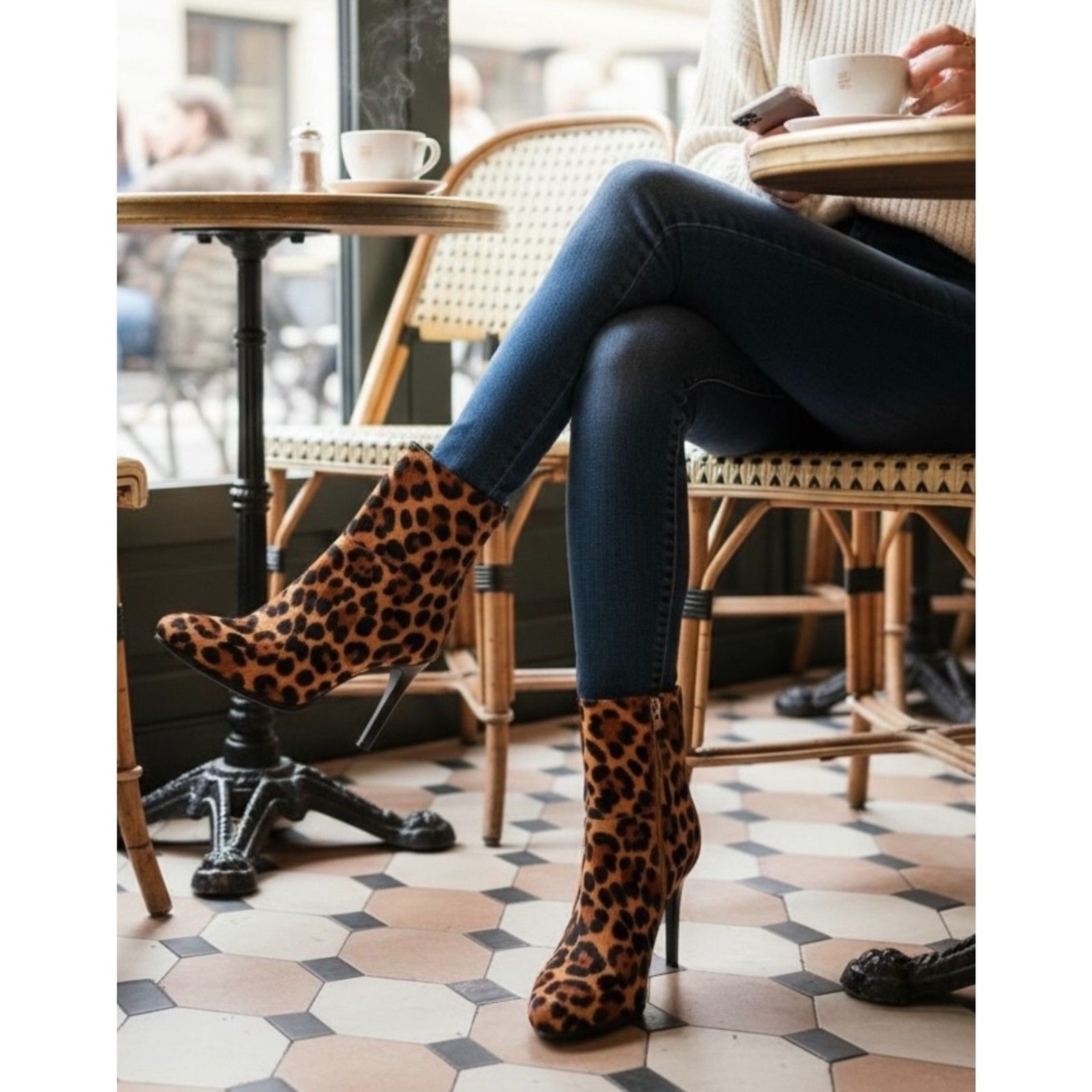 Nine West Leopard Print Haircalf Ankle Booties Stiletto Heel Women’s Size 7.5