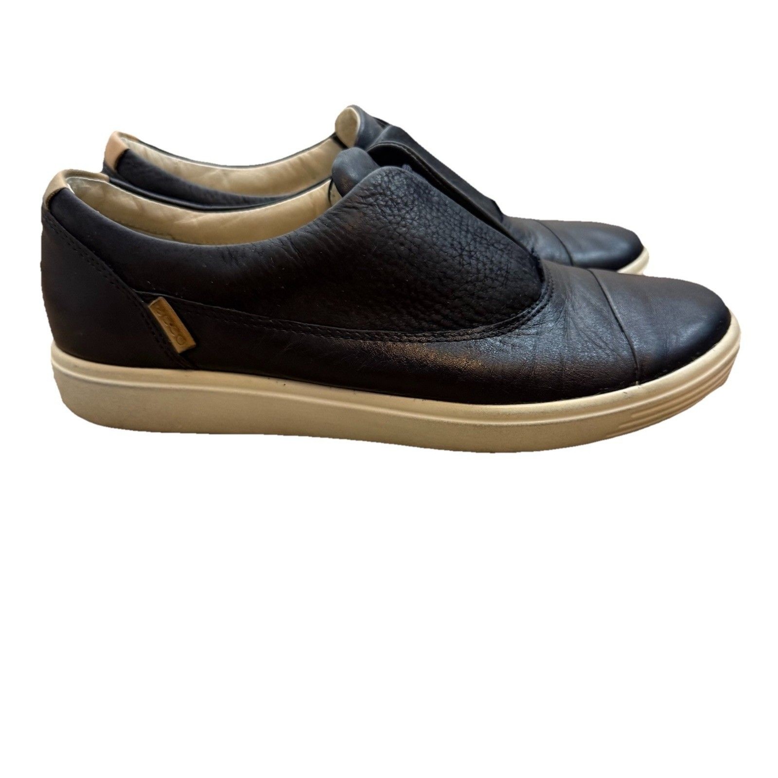 Ecco Women’s Soft Sneakers Dark Leather Slip On Comfort Shoes Size 7