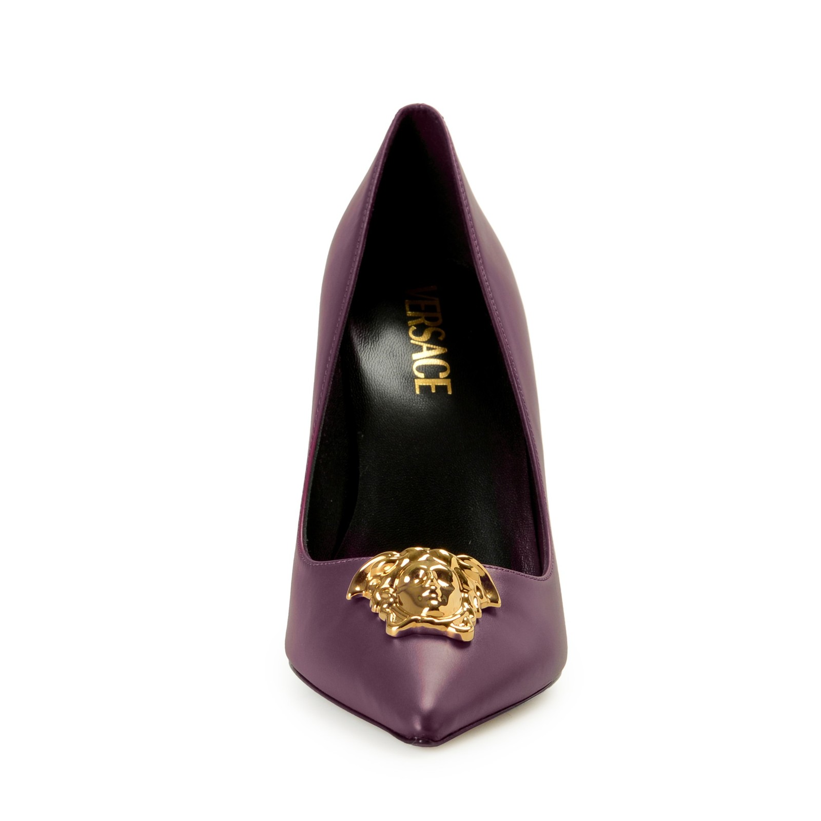 Versace Women’s Gold Medusa Deep Purple Leather Pump Shoes US 6 IT 36
