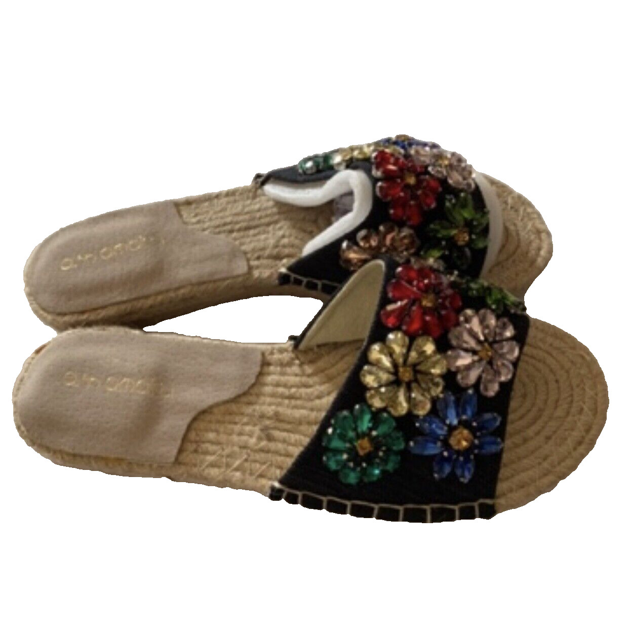 ash amaira shoes size 37 black canvas embellished espadrille mule slides NEW