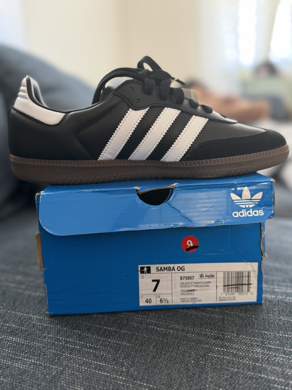 adidas Samba OG Black/White/Gum Leather Men’s or Womens Low Top Sneakers B75807
