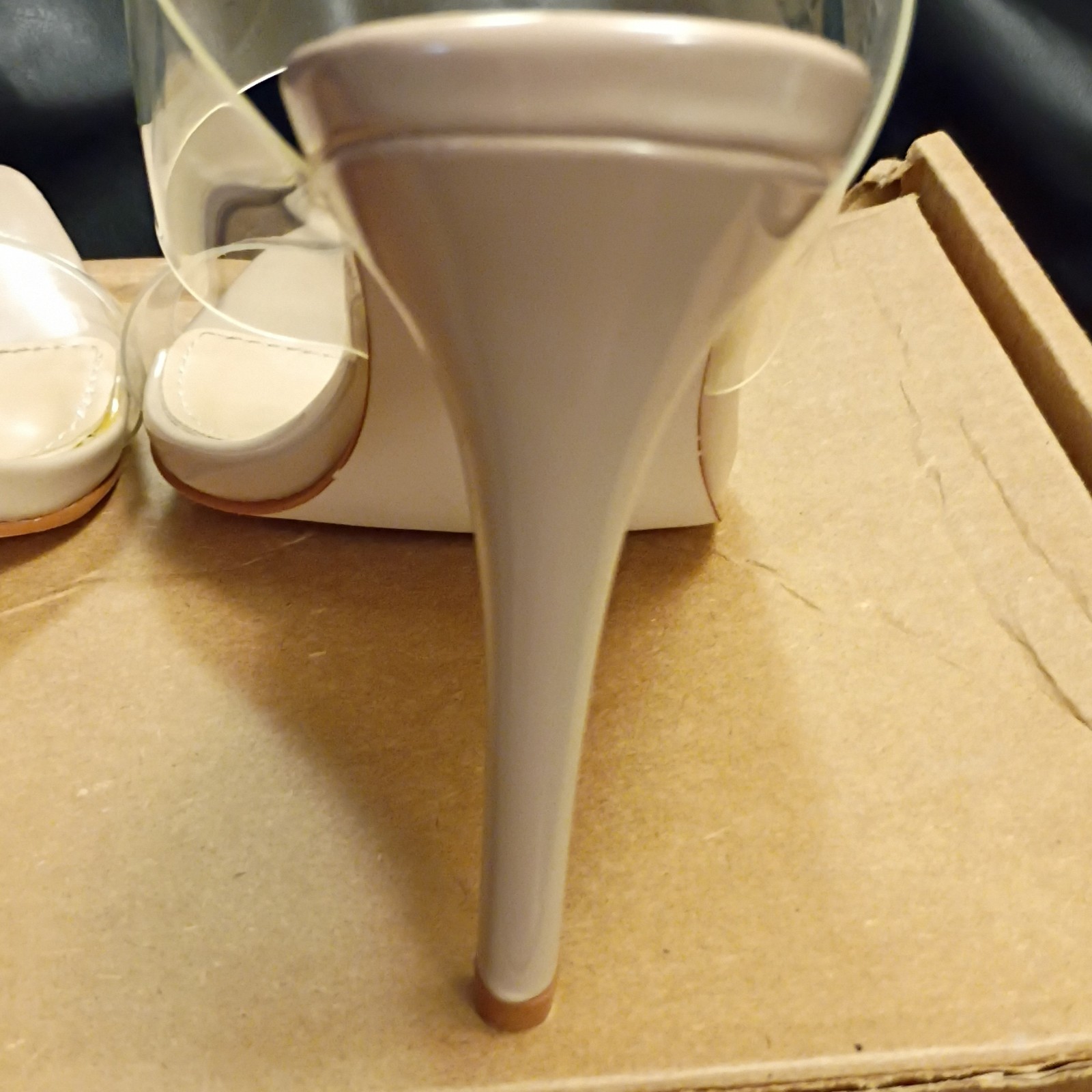 Viviany Beige Clear Transparent Strap Stiletto Mule Pointed Toe Heels Size 9