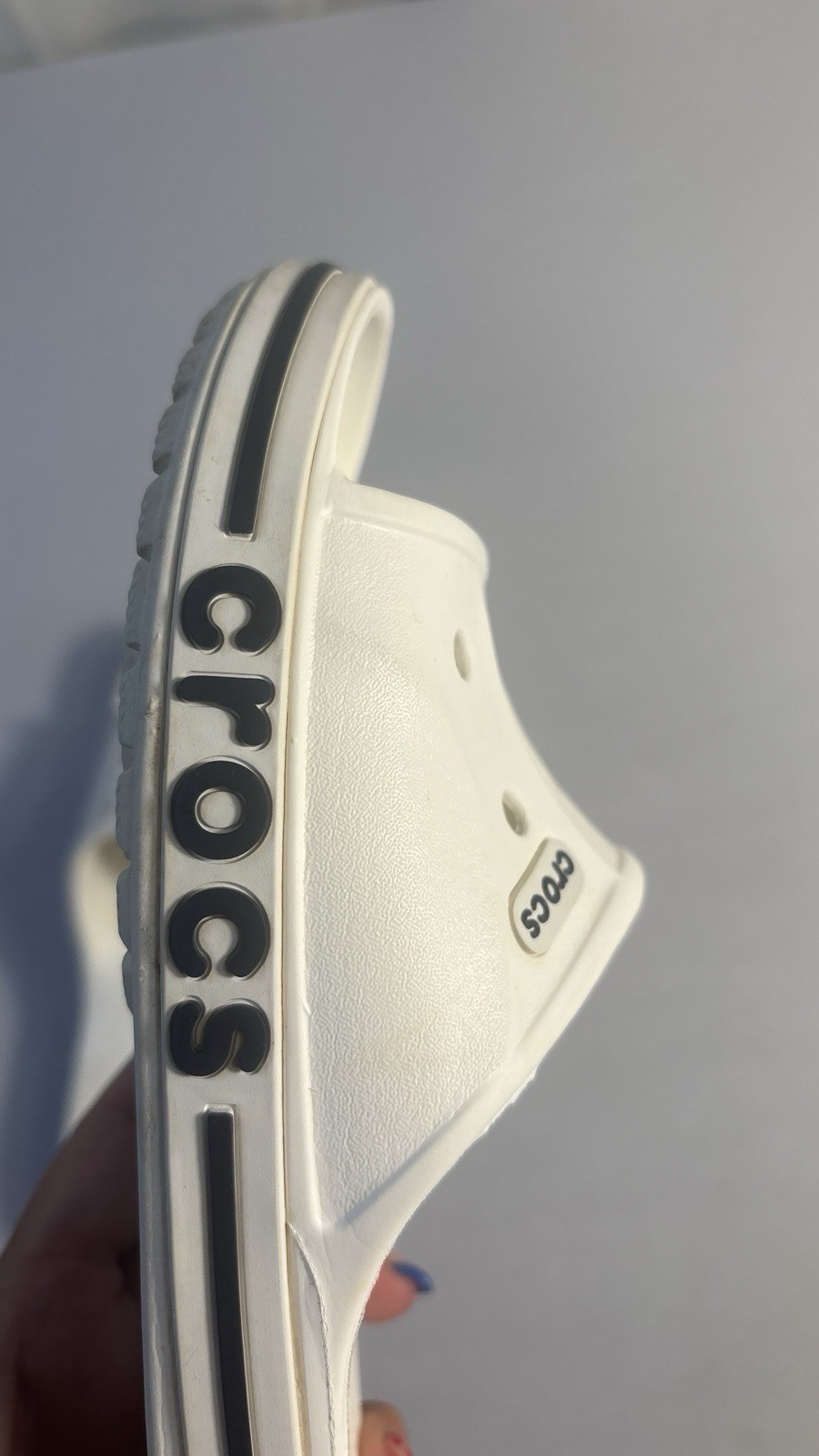 Crocs Iconic Bayaband Slides Sandals White Navy Unisex M4/W6 Water Outdoor Shoe