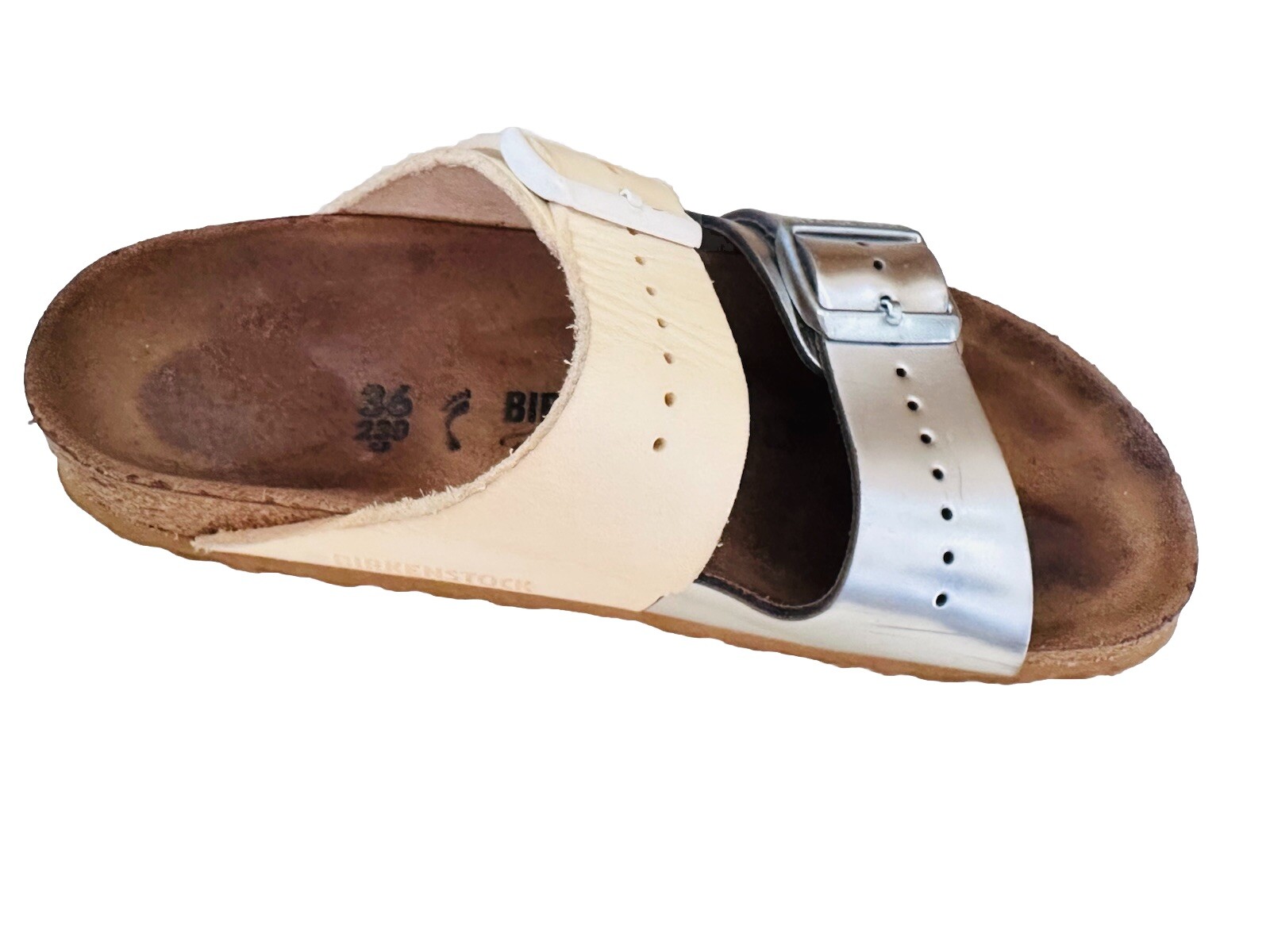 RICK OWENS + BIRKENSTOCK ARIZONA SANDALS LEATHER BEIGE SILVER WOMEN SZ 36 /US 5