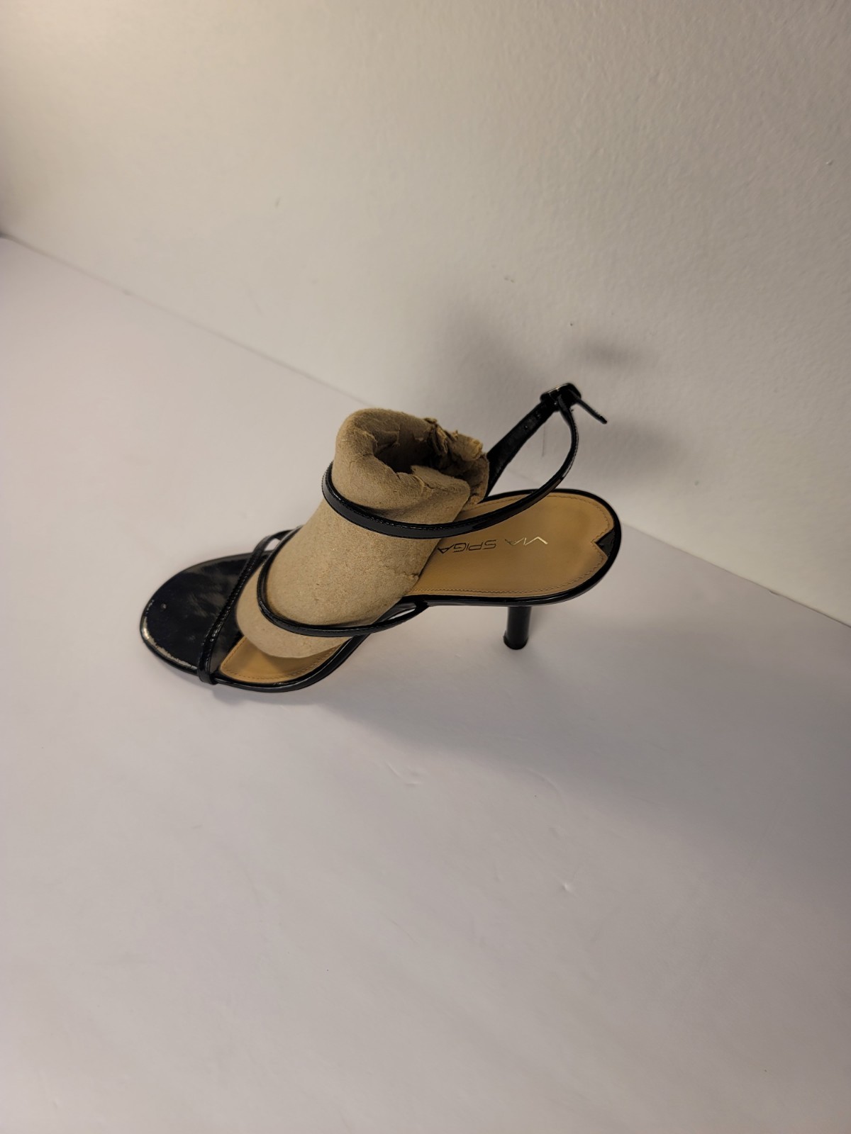 Via Spiga Black Patent Leather Strappy Slingback Sandals Heels Women’s Size 9M