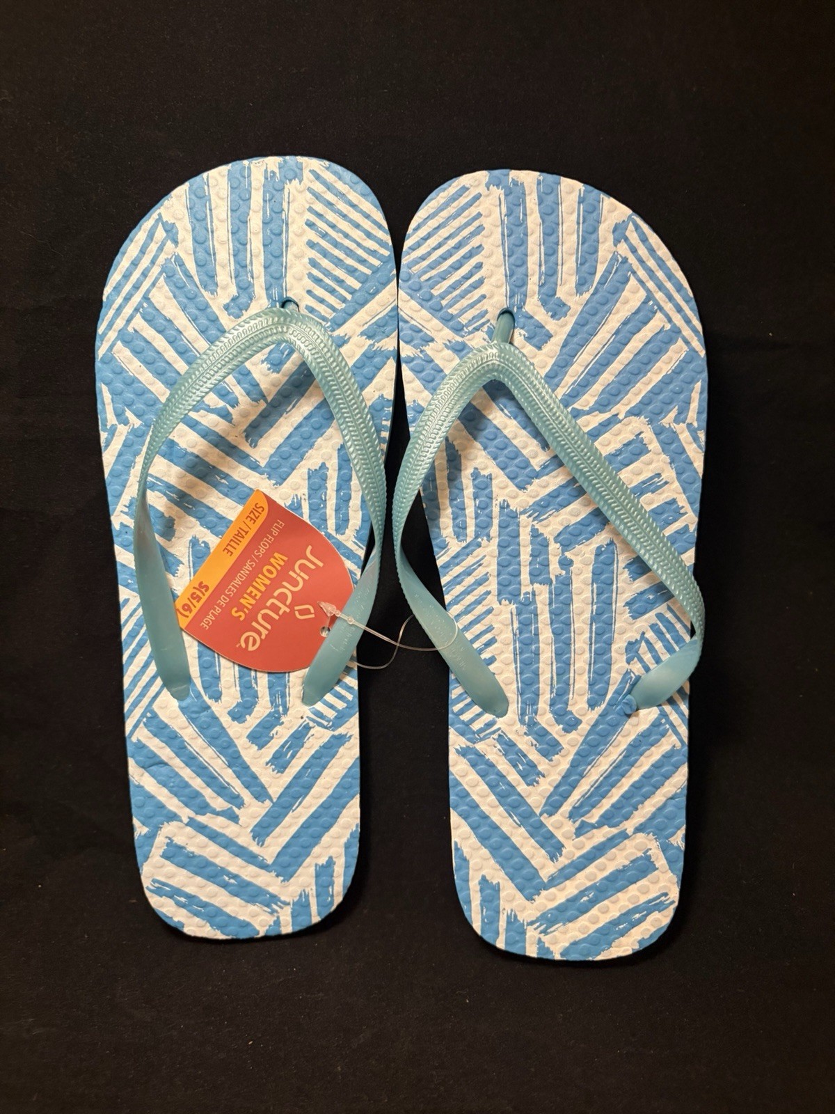 WOMENS JUNCTURE FLIP FLOP RUBBER BEACH SANDALS SIZE SMALL 5-6 NWT Blue Palm