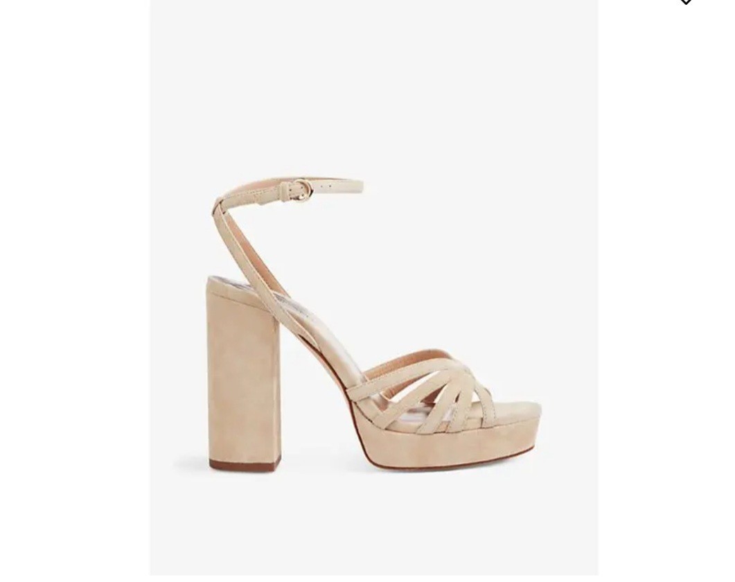 LK Bennett Attie Beige Suede Strappy Block Heel Sandals Ankle Strap US 11