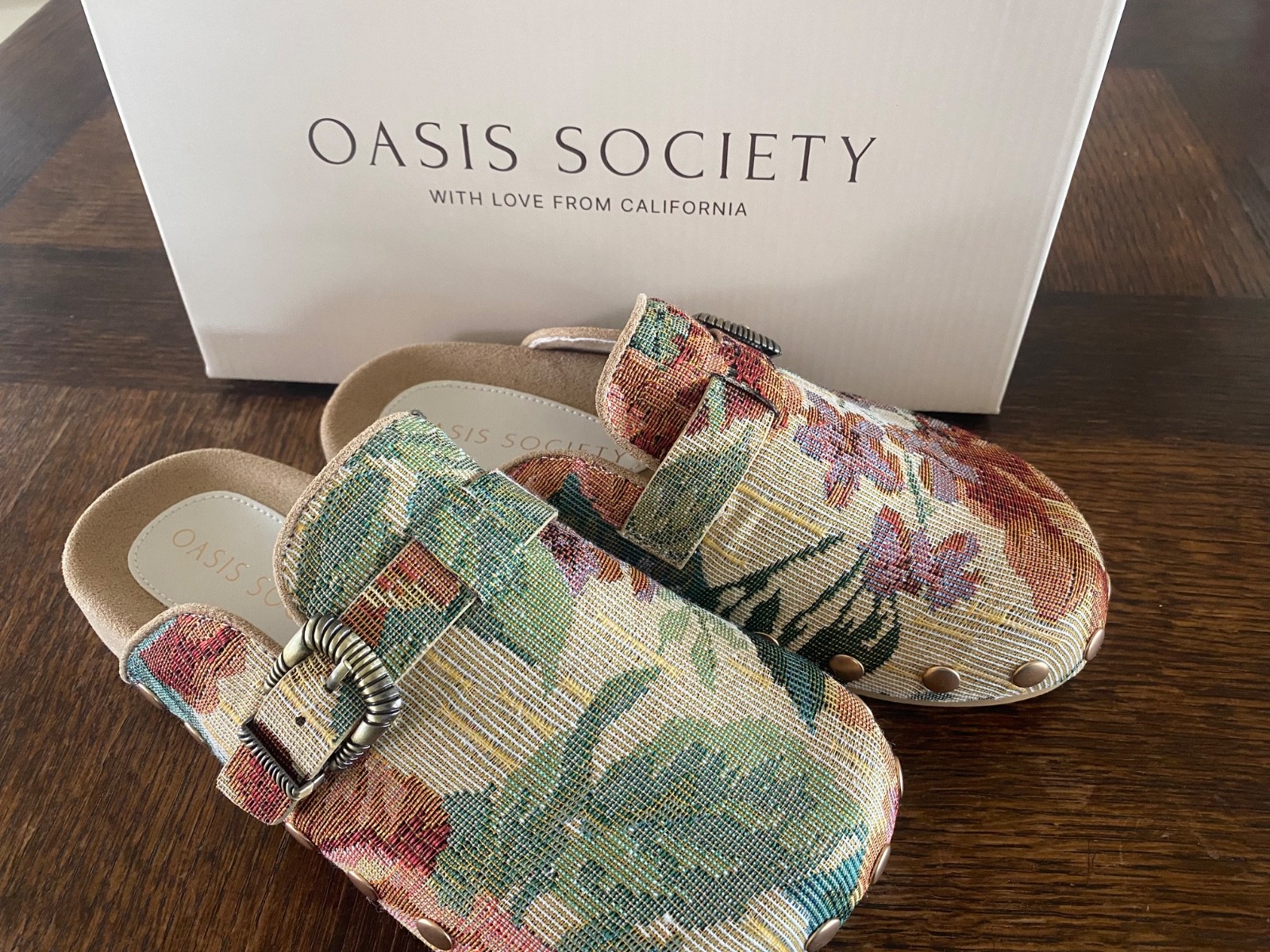 Vintage Style Toni Floral Tapestry Clog Mules Shoe Oasis Society Pink Rose