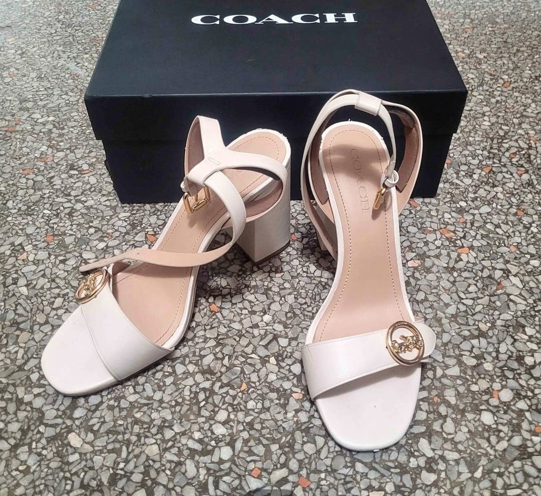 Coach Maddi 85 LTR Block Heel Sandals Womens 10B/40.5 chalk Ivory White