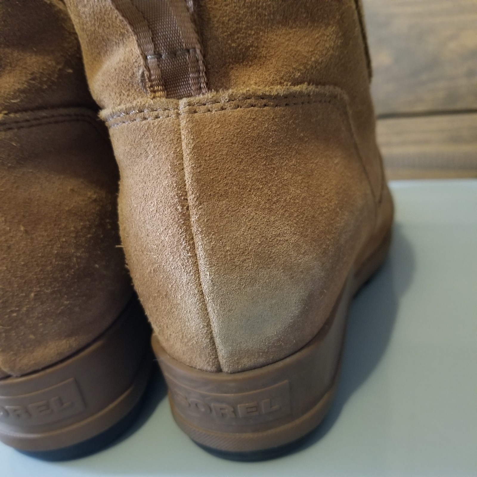 Sorel Evie Sport Wedge Heel Lace Brown Suede Booties Boots Womens Sz 8
