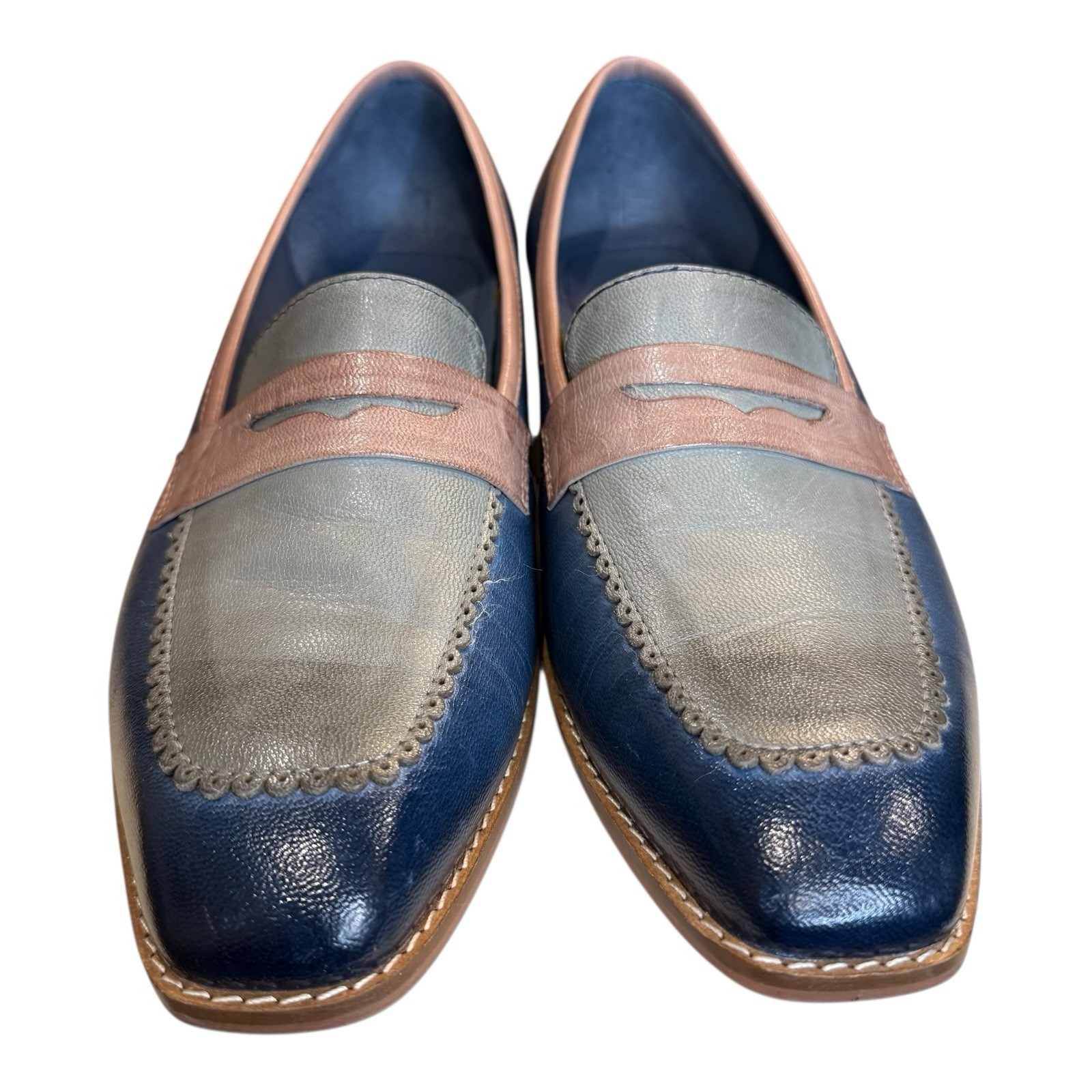 Mona Flying Blue Brown Gray Penny Loafer Flats Slip On Shoes US 9 EU 41
