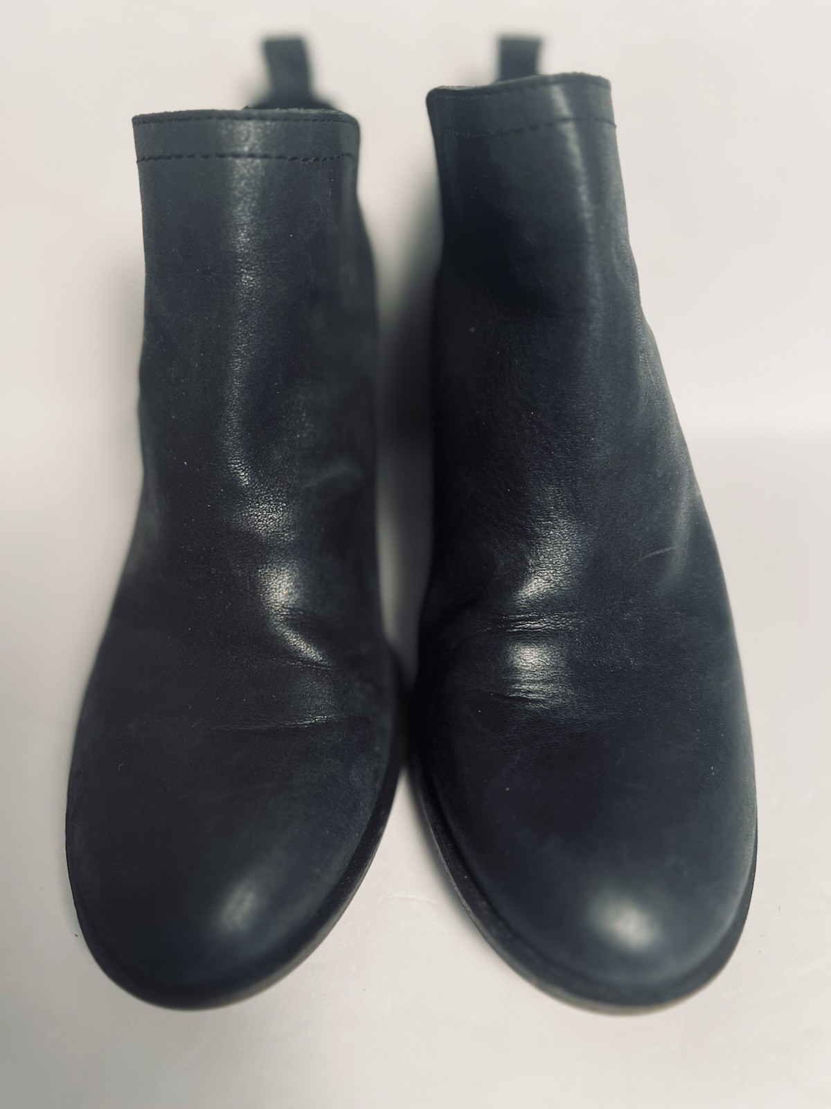 Lucky Brand Ankle Boots 7.5 Black Leather Victorey Booties Zip Slip-On Boho