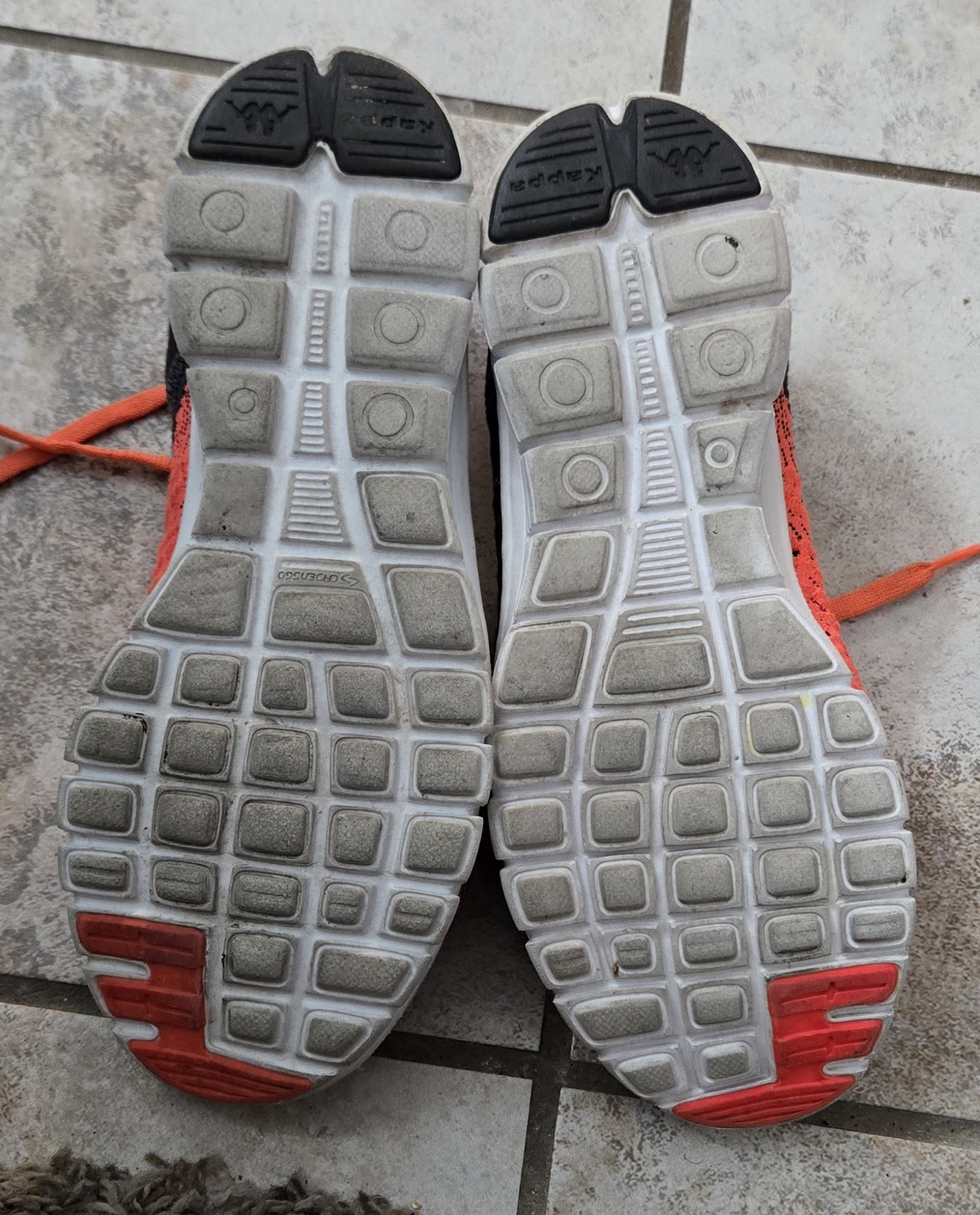 Kappa black and orange running sneakers with textured knit pattern size 8