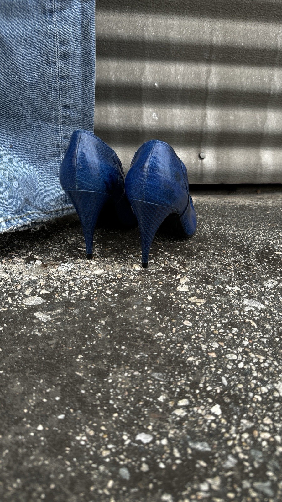 Predictions Pump Heels Shoes Blue Genuine Leather Snakeskin