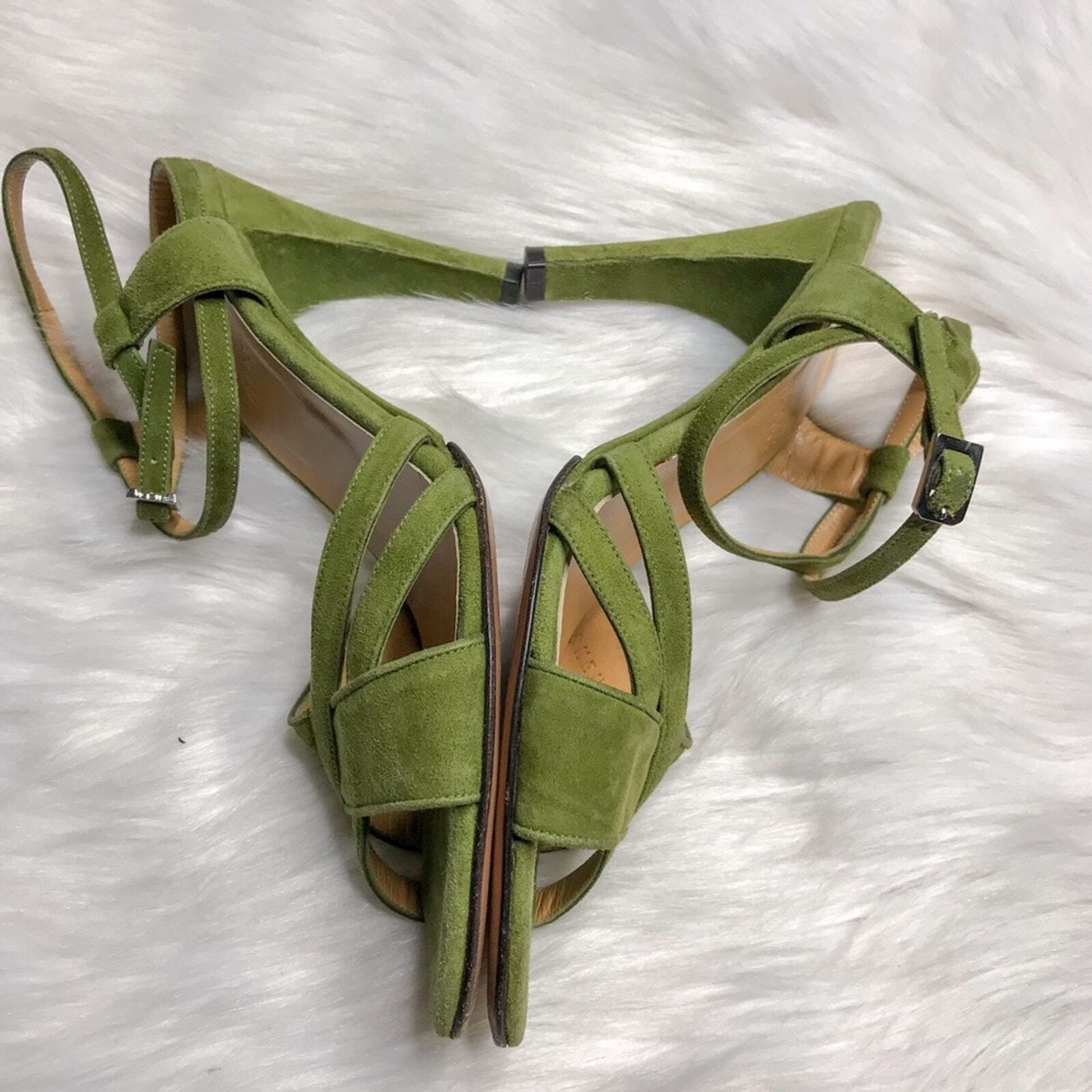 Bally Shena Suede Criss Cross Open Toe Ankle Strap Sandal Pear Green Sz 6