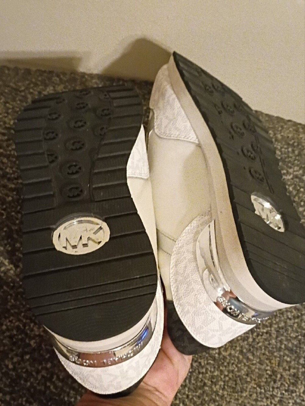 Michael Kors Maddy Trainer White & Silver Logo-Accent Sneakers Size 8.5