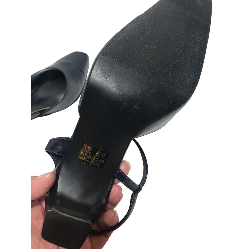 Statutes Navy blue slip on elastic ankle strap 2.5 inch heel women 6.5M Lovely