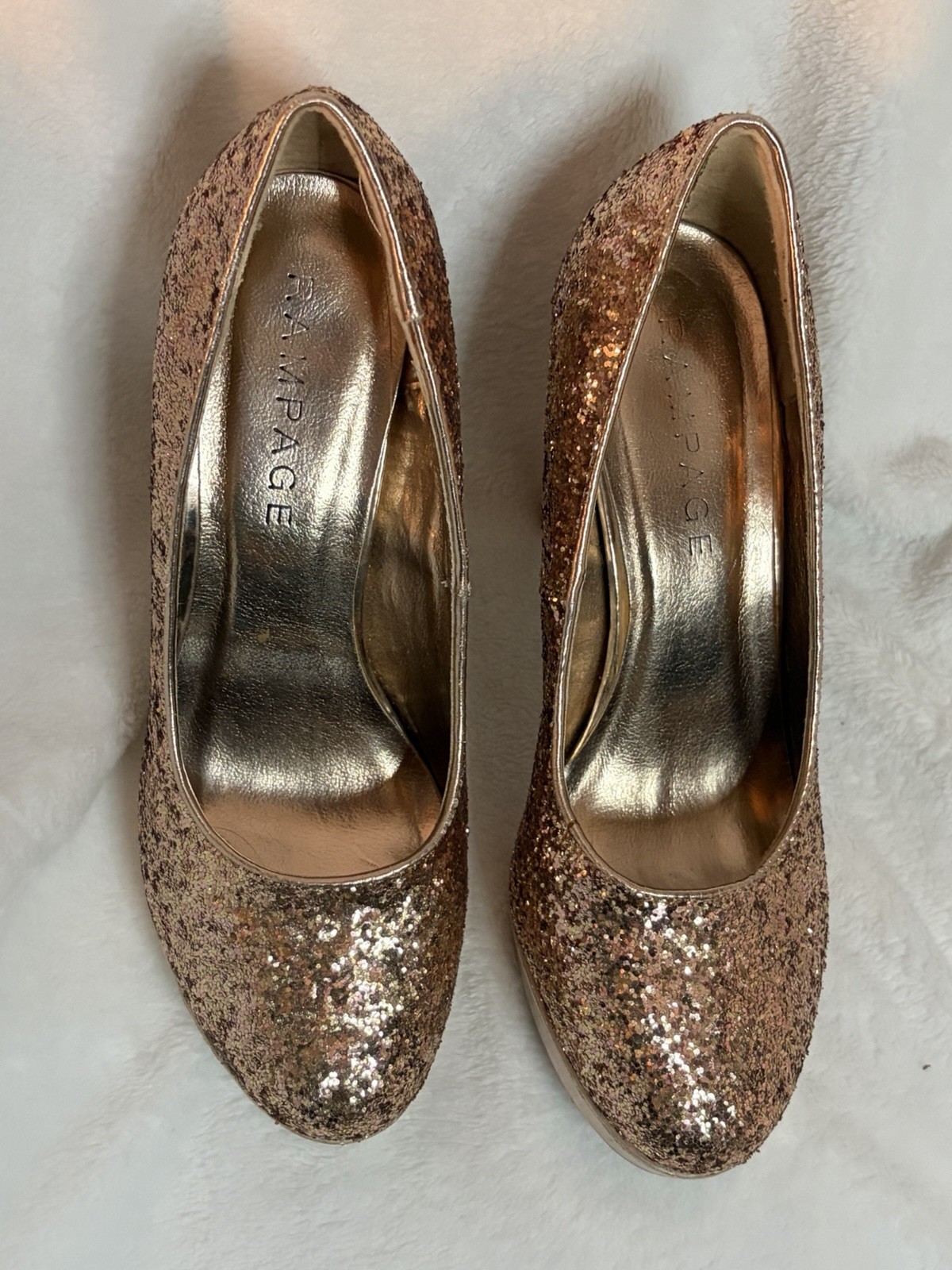 Gold Glitter Platform Pumps Women’s Size 8 Stiletto Heels Y2K Party Club Shoes