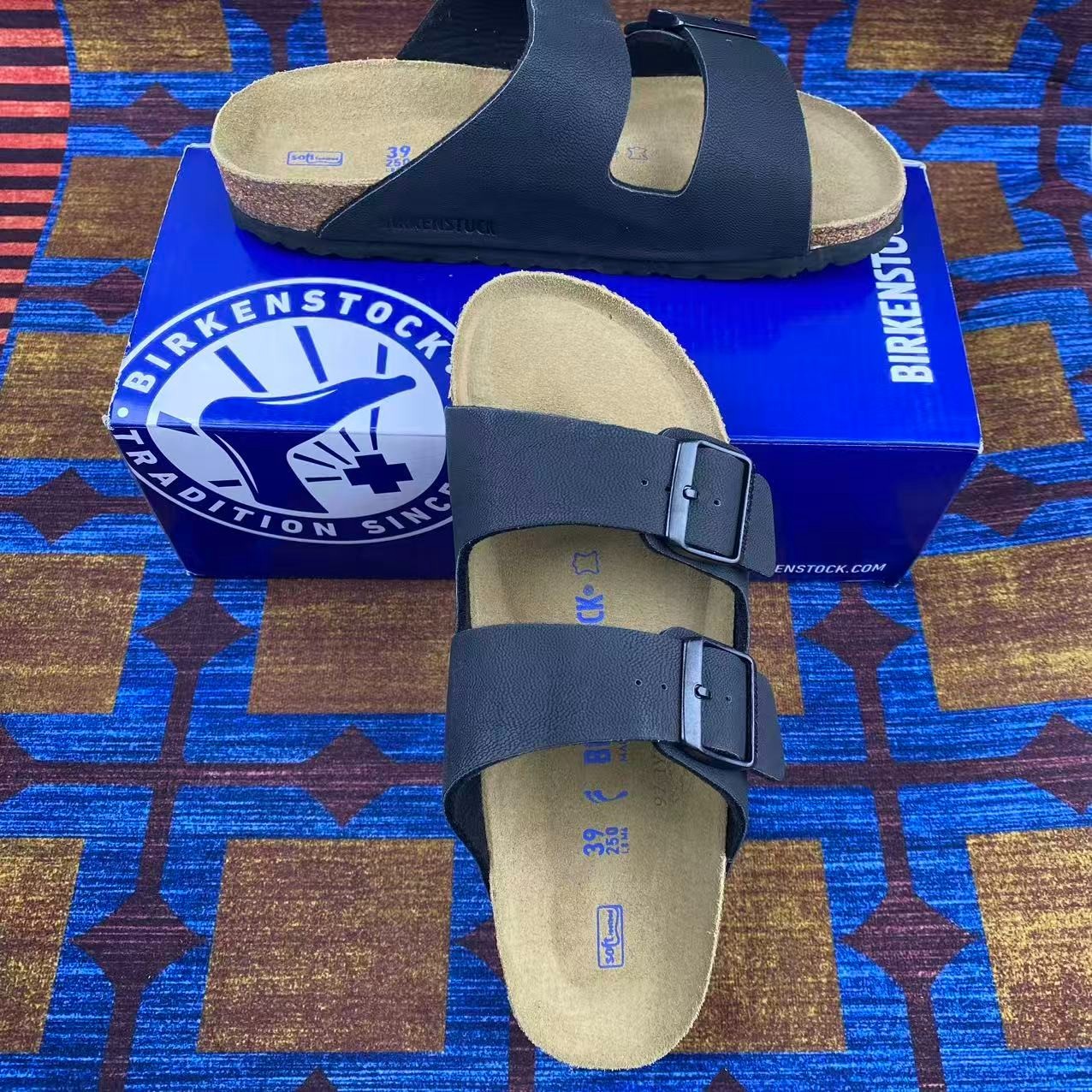 NEW Birkenstock Arizona Birko-Flor Unisex Adults Sandals Black/Blue–All Sizes