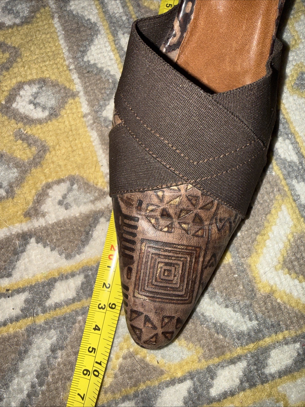 Chambeli Mule Brown Tribal Geometric Print Heels Pointed Toe Shoes 7.5/8