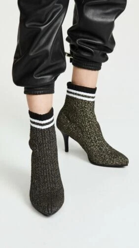 New $575 Stuart Weitzman Waverly Black Gold Sock Bootie Women’s Sz 8