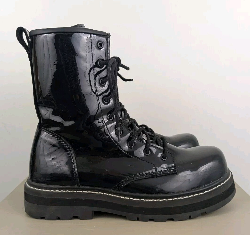 Avenger Fortune Work Boots Patent Combat Womens 9.5 Black Hi Lace Up Grunge Punk