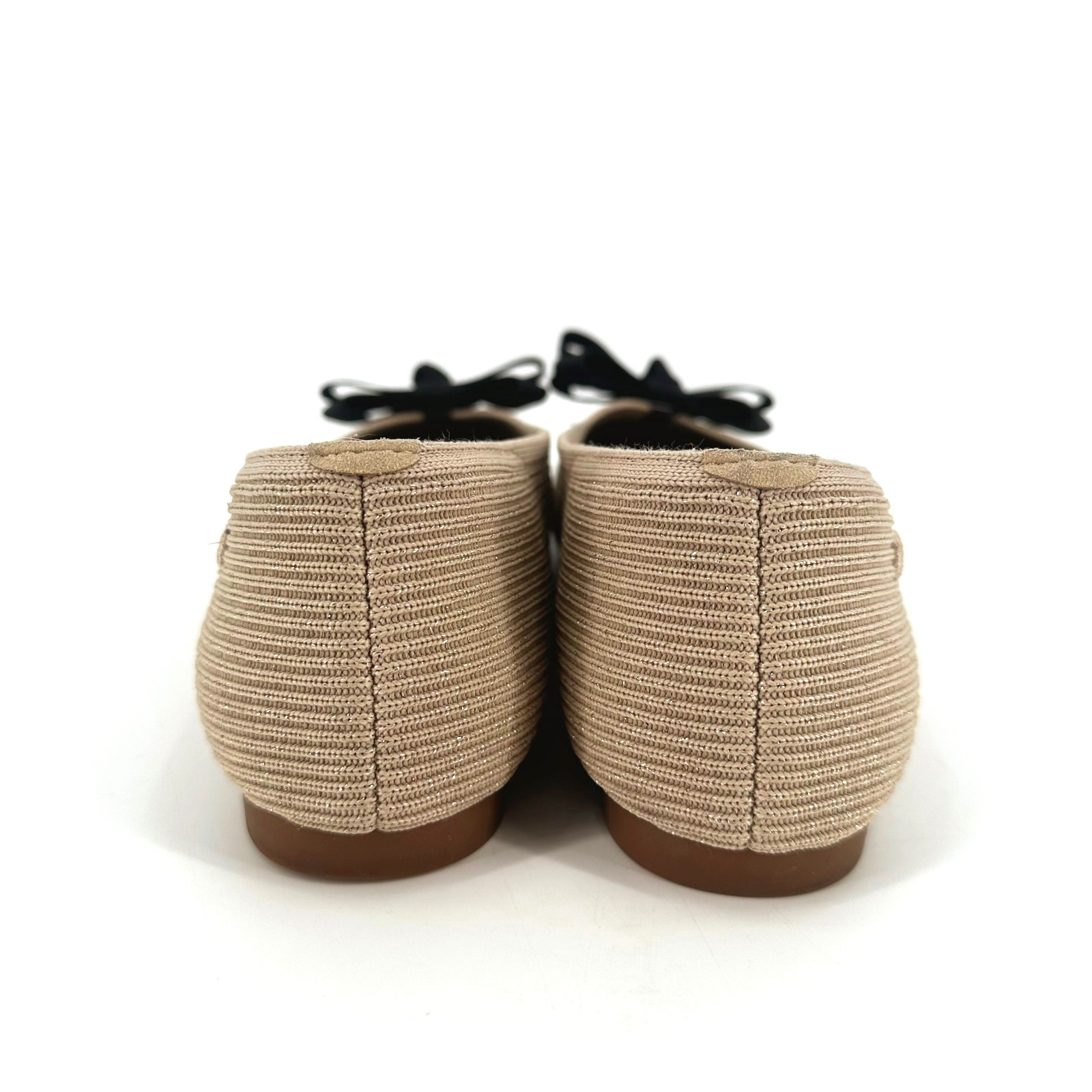 Vivaia Margot Ribbed Ballet Square Toe Flats Size 40 US 9.5 Removable Bow Preppy