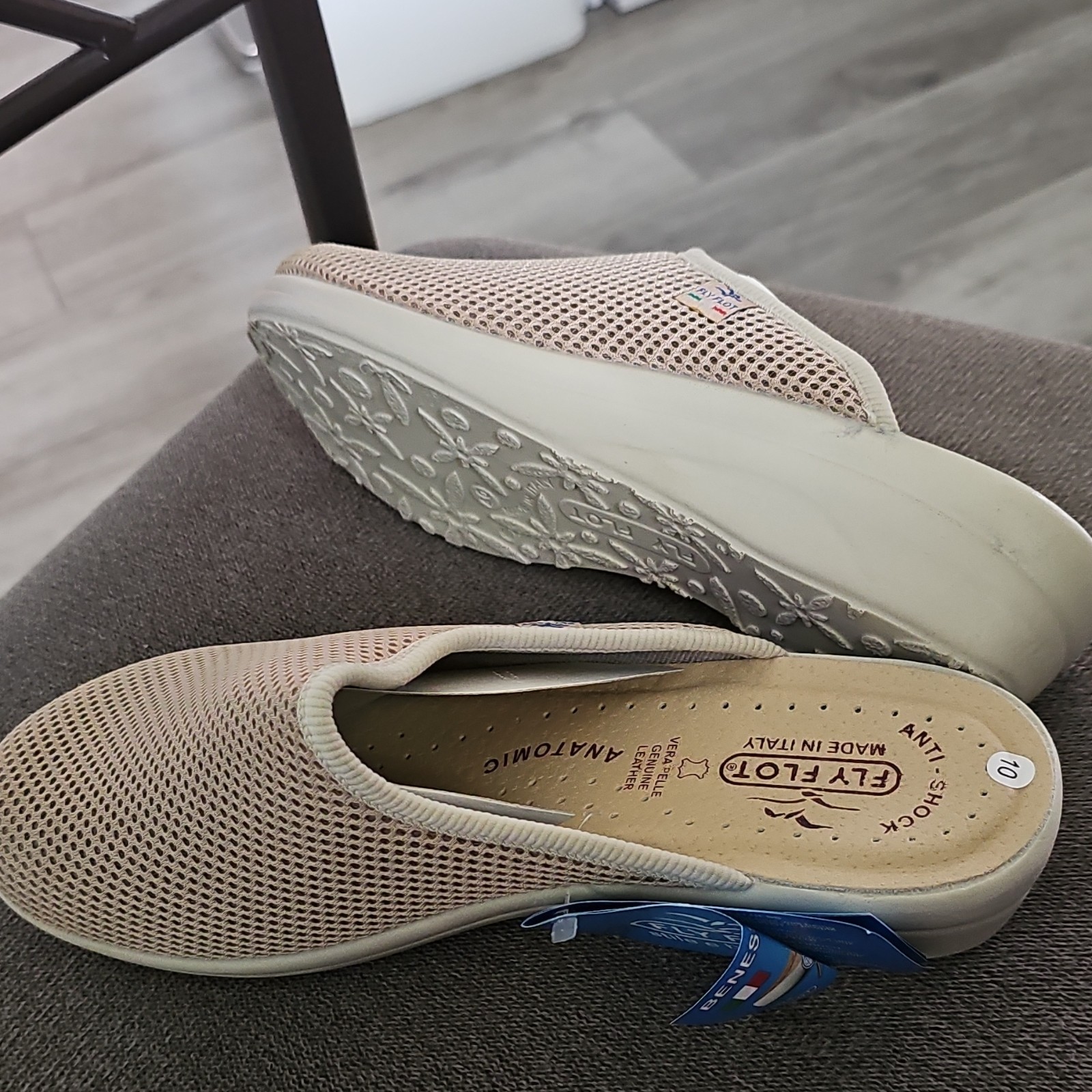 Fly Flot Women’s Beige Mesh Slip-On Flats Breathable Comfort Leather US 10