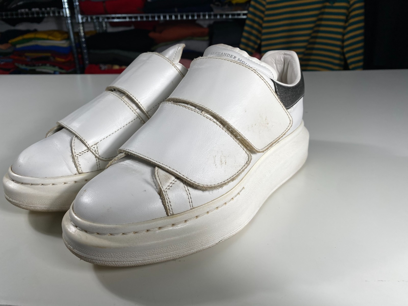 Alexander McQueen Oversized Double Strap White Leather Sneakers size EU 36 1/2