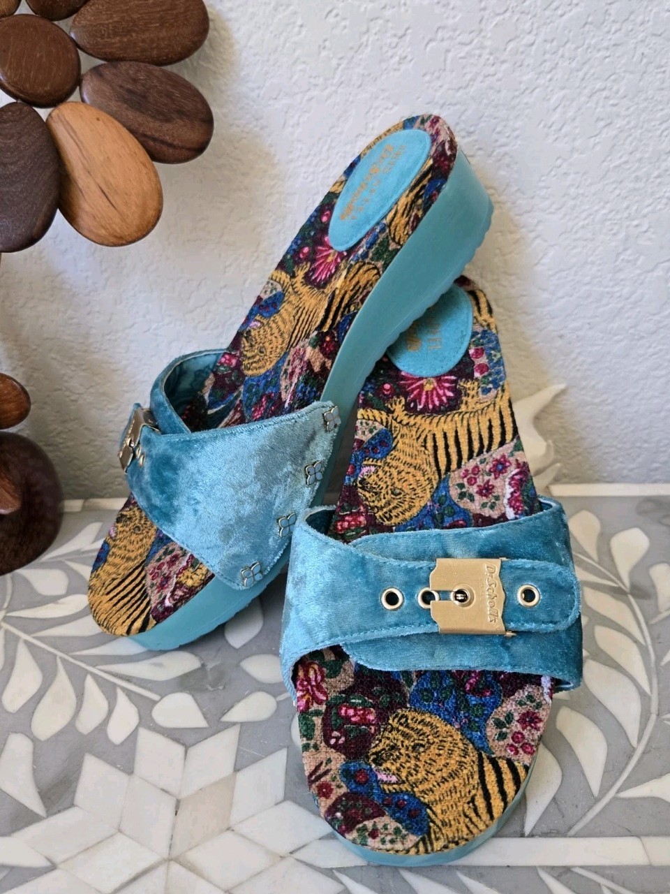 Rare Dr. Scholls Iris Apfel Original Too Slide Sandals Tiger Velvet New Sz 7 M