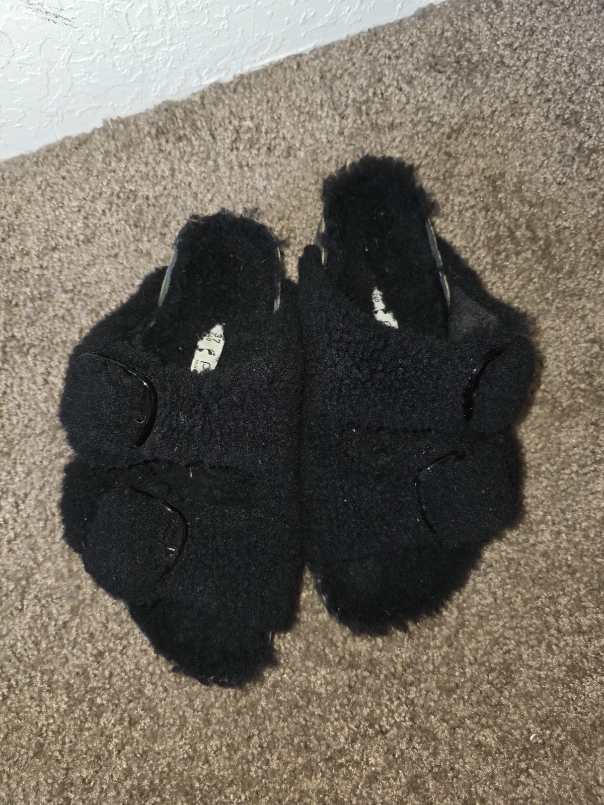 Birkenstock Papillio Arizona Teddy Shearling Fur Platform Sandals Black