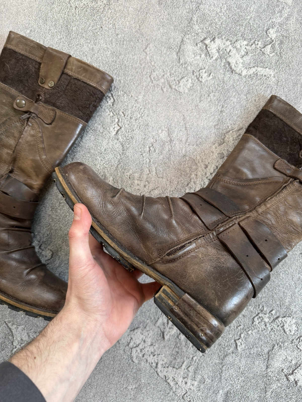 Yellow Cab 40size Brown Leather Western High Boots Shoes Cowboy Biker Motorcycle
