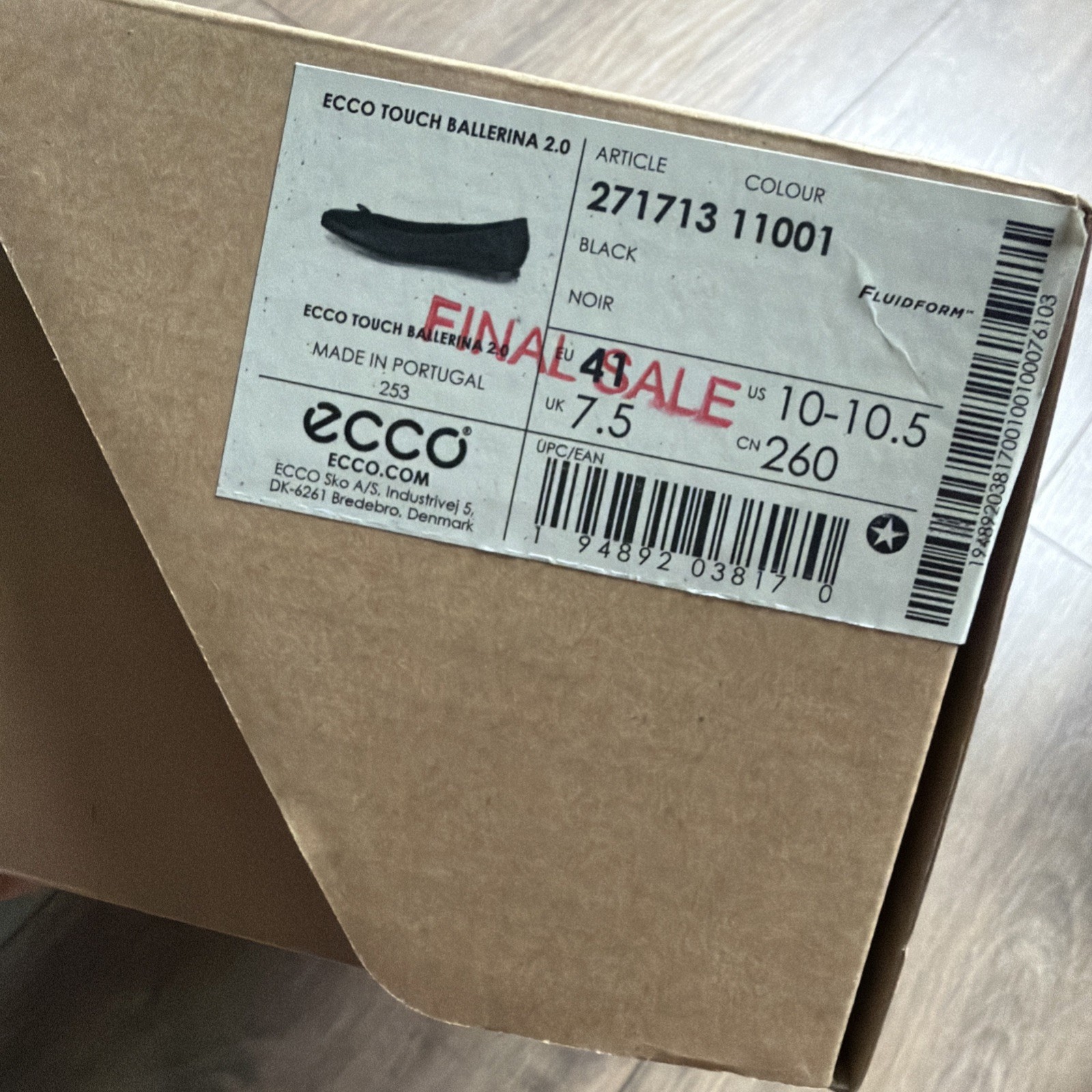 New ECCO TOUCH BALLERINA FLAT ARTICLE 271713 Black 11001 | SIZE 10-10.5 US EU 41