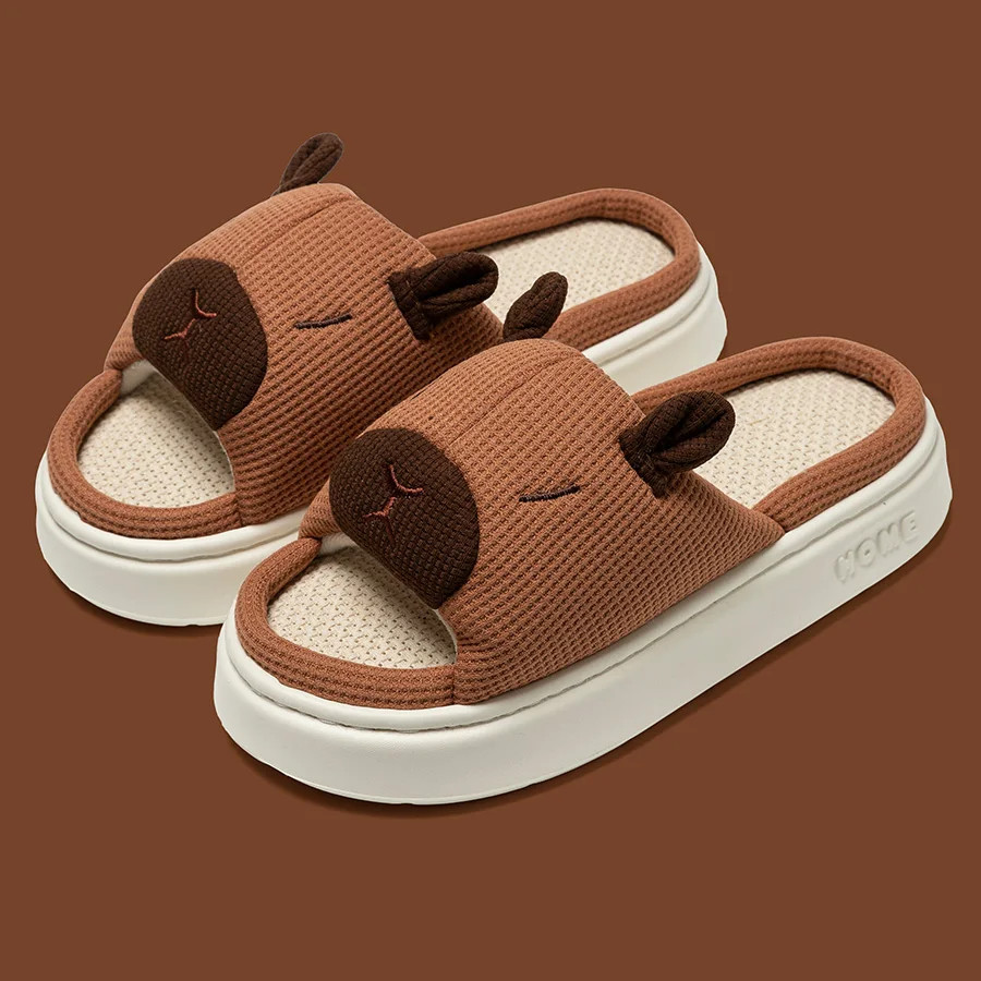 Summer Women’s Flax Soft Thick Sole Home Slippers Indoor Cute Cartoon Anti-slip