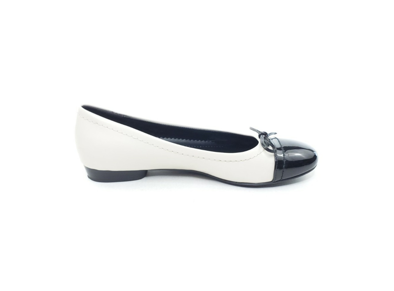 Ara Womens Ballet Flats White Black Patent Leather Cap Toe Bow Size 8