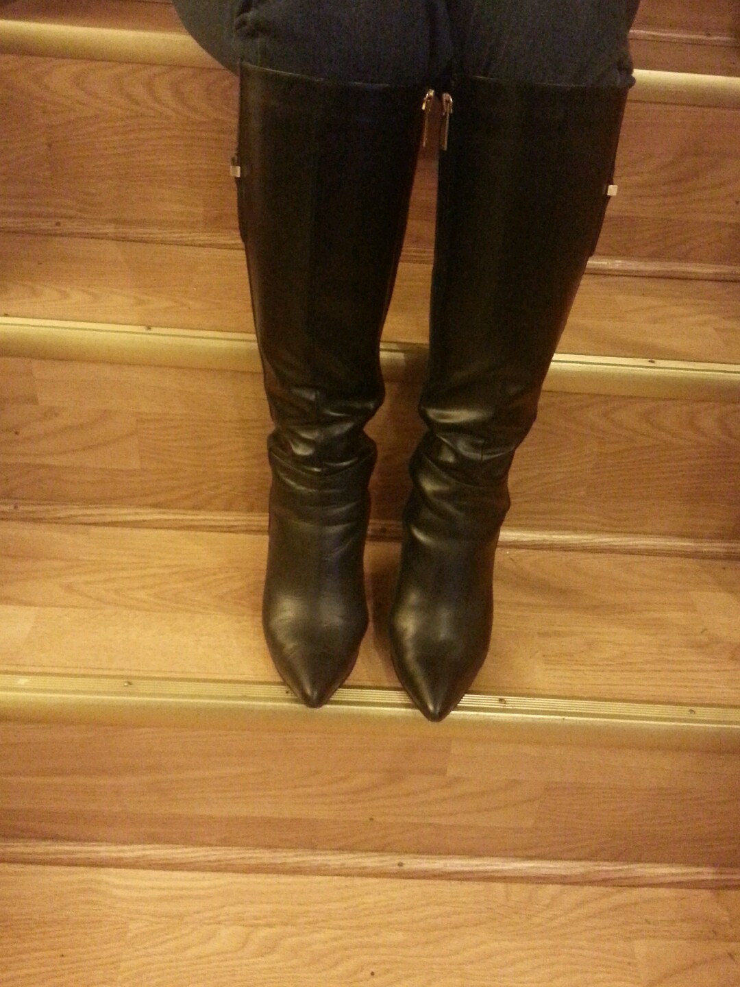Calvin Klein Bellina Leather Women Black Boots High Heel 3.25 Inches