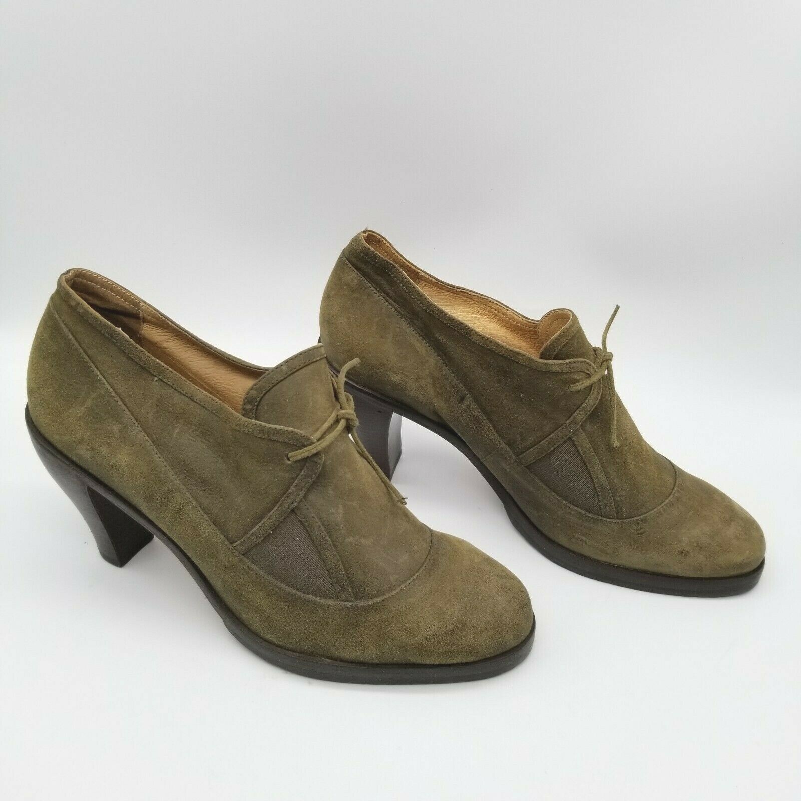Farylrobin Womens Olive Leather Lace Up Heel Ankle Booties Sz 8